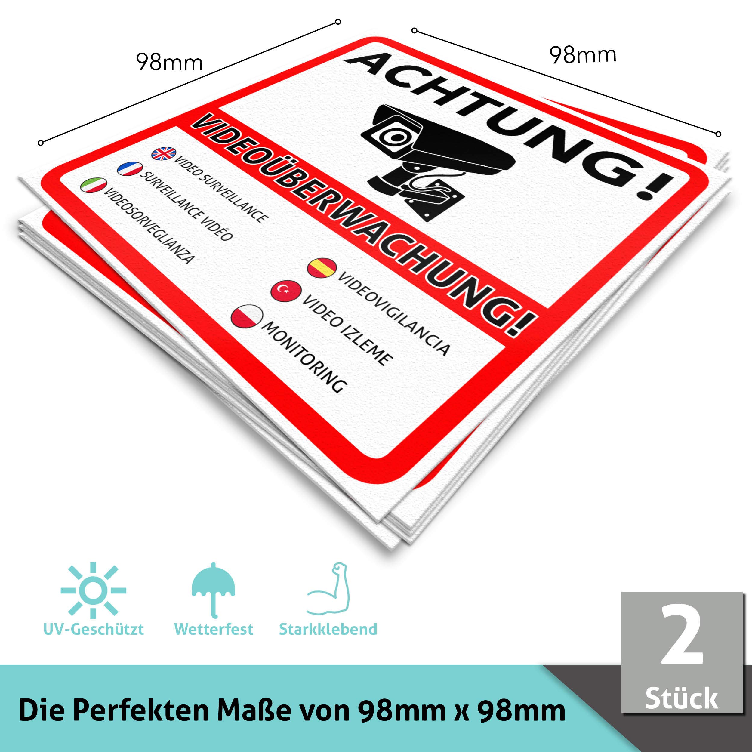 2 Stück Videoüberwachungsbereich Schilder Aus Aluminium - 25x10 Cm, Selbstklebend & Wasserdicht