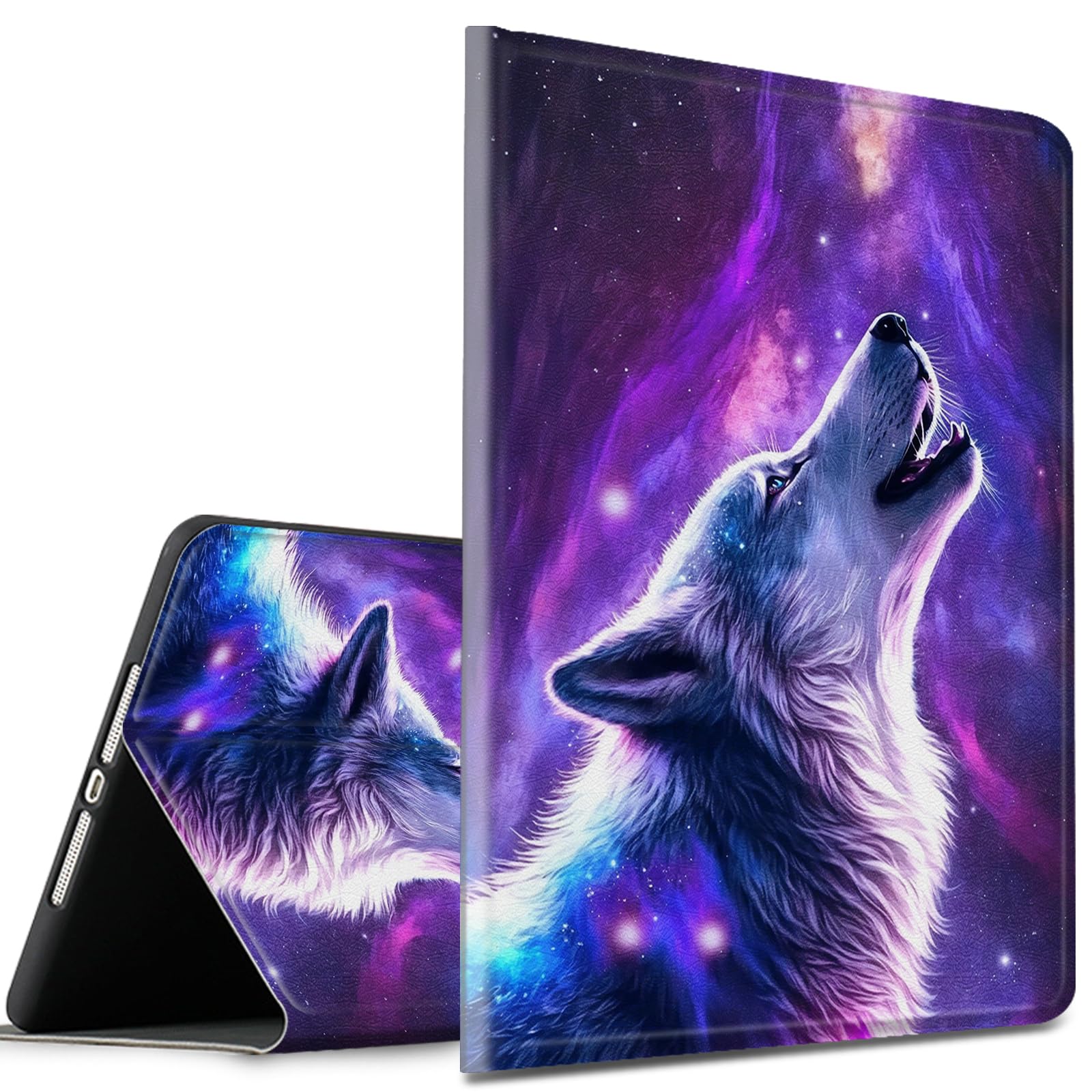 Case for Amazon Fire 7 Tablet (Only fit 12th Generation, 2022 Release) Slim PU Leather Multi-Angle Smart Folio Stand Cover with Auto Wake Sleep, Galaxy Wolf