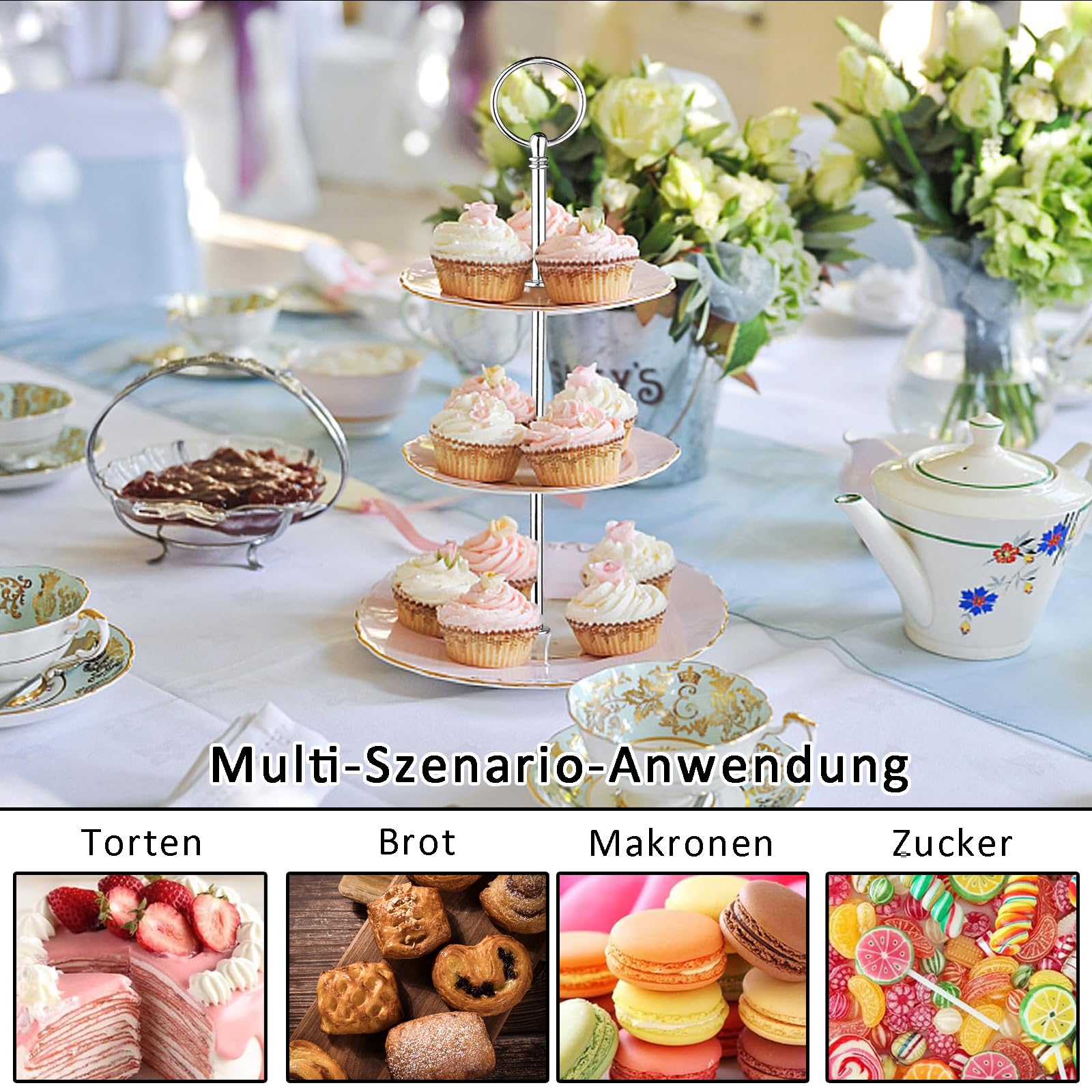 Etageren Stangen Set, 6 Stück Silbrig Metallstangen für Etagere, Cakepopständer 3 Etagen, Etagere mit Schrauben und Unterlegscheiben, Etagere 3 Etagen, Wiederverwendbar, für Obsttablett