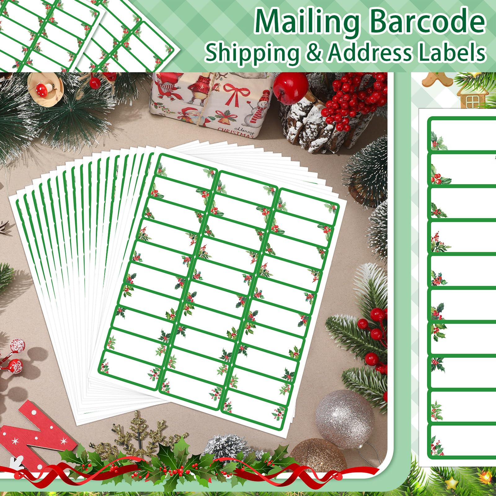 Mailing Labels 600 Christmas Address Labels 1x2.625 Inches - Printable  Holiday For Cards \u0026 Packages Seasonal Shipping Labels, image size:1600x1600