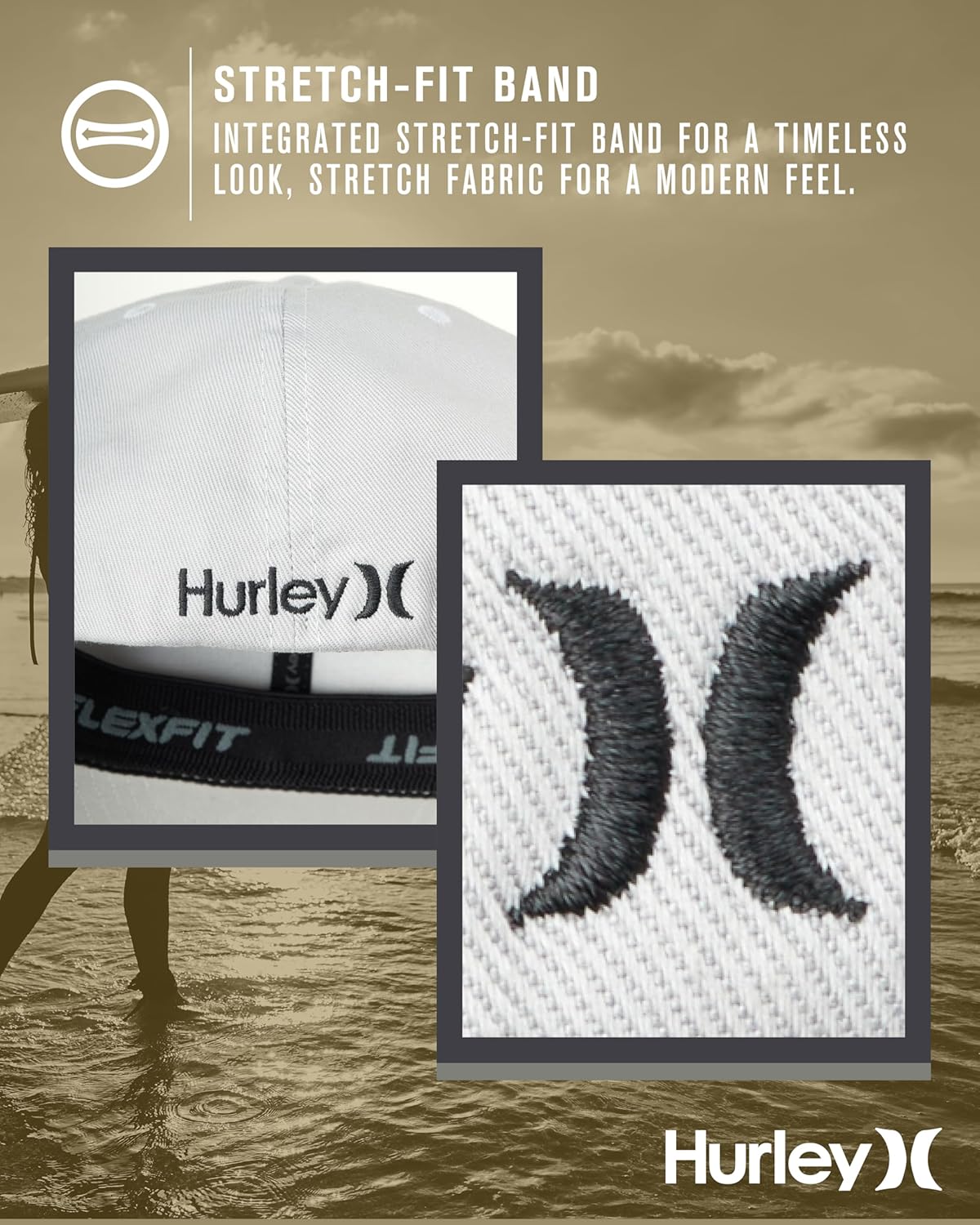 Hurley Mens Baseball Cap - Curved Brim Flexfit Ball Cap, Moisture Wicking Breathable Fitted Hat for Men - Image 4