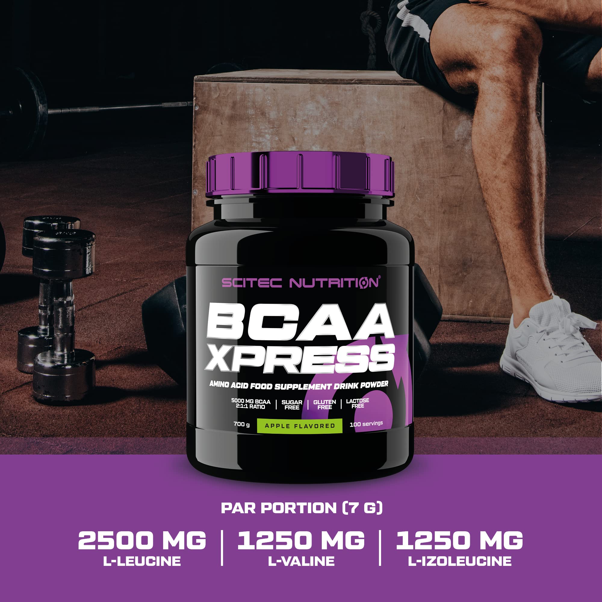 Scitec Nutrition BCAA Xpress, sans sucre, gluten et lactose, 5g de BCAA purs, récupération et croissance musculaire, ratio d'acides aminés 2:1:1, aromatisé et facile à mélanger, 280 g, Cola-Lime