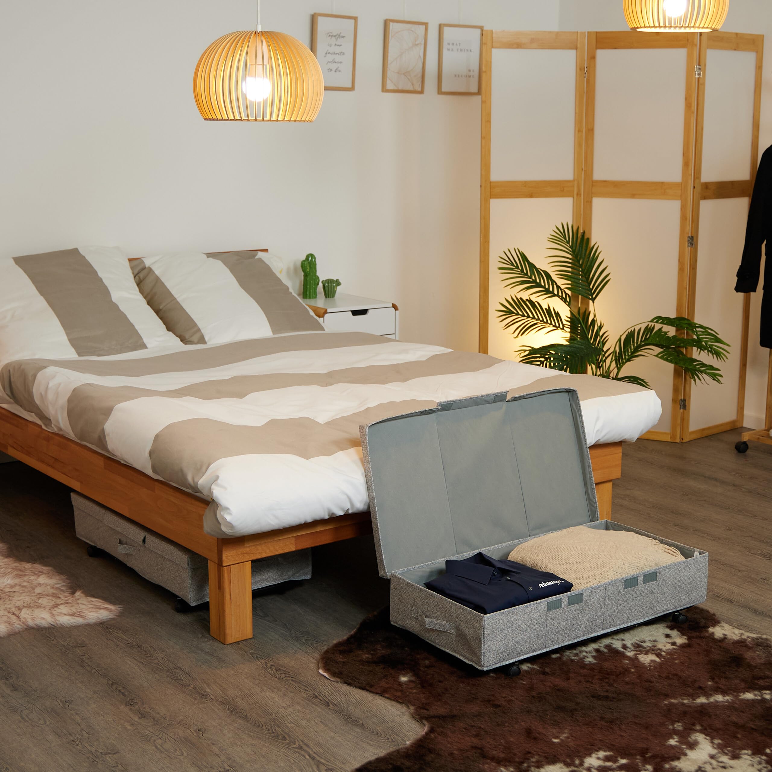 Relaxdays Cajas de Almacenaje Bajo la Cama, Pack de 2, 50 litros, con Ruedas, 20 x 80 x 40 cm, Plegables, con Tapa, Gris