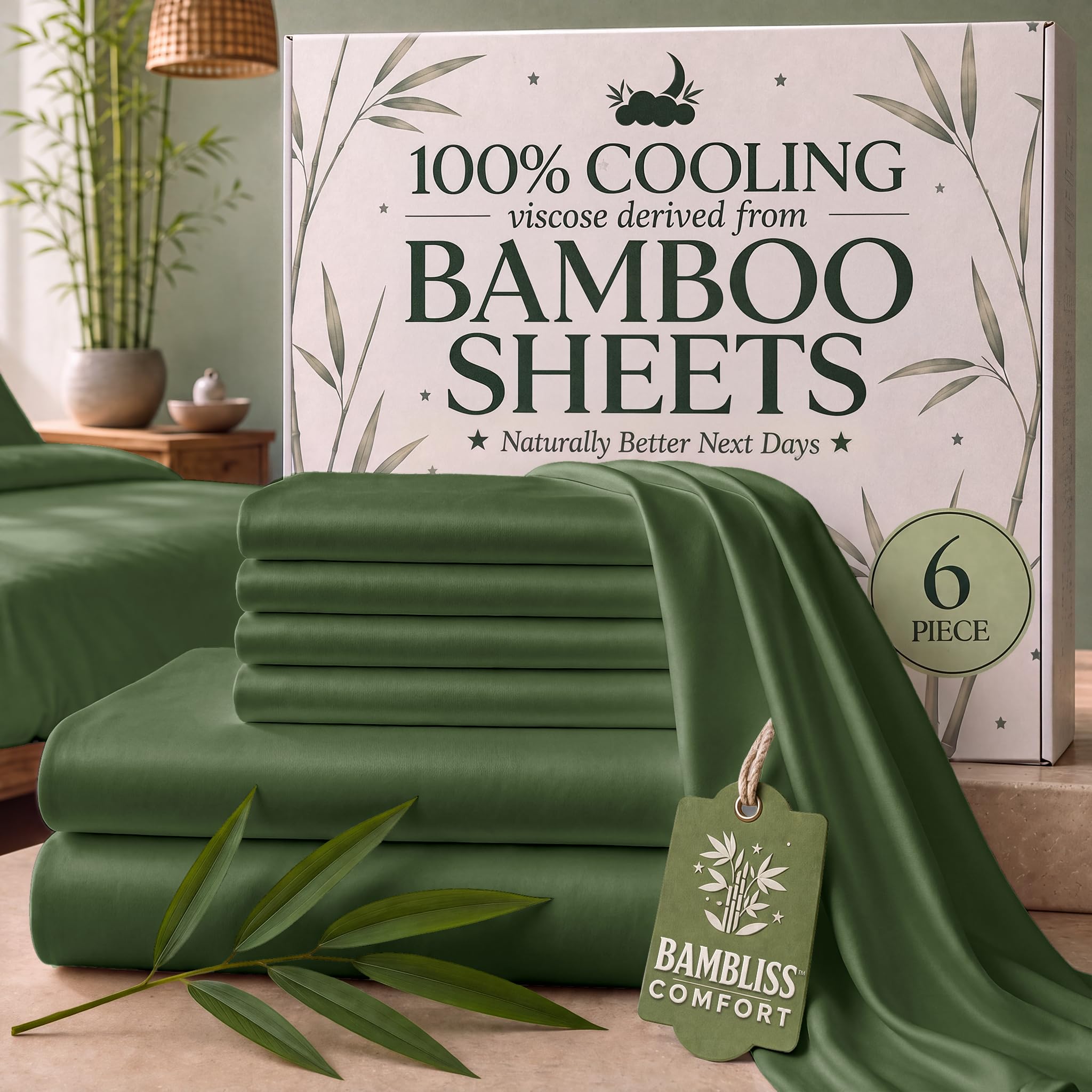 SLEEP SANCTUARY 100% Viscose Derived from Bamboo Sheets Queen Size 6 Pc Set