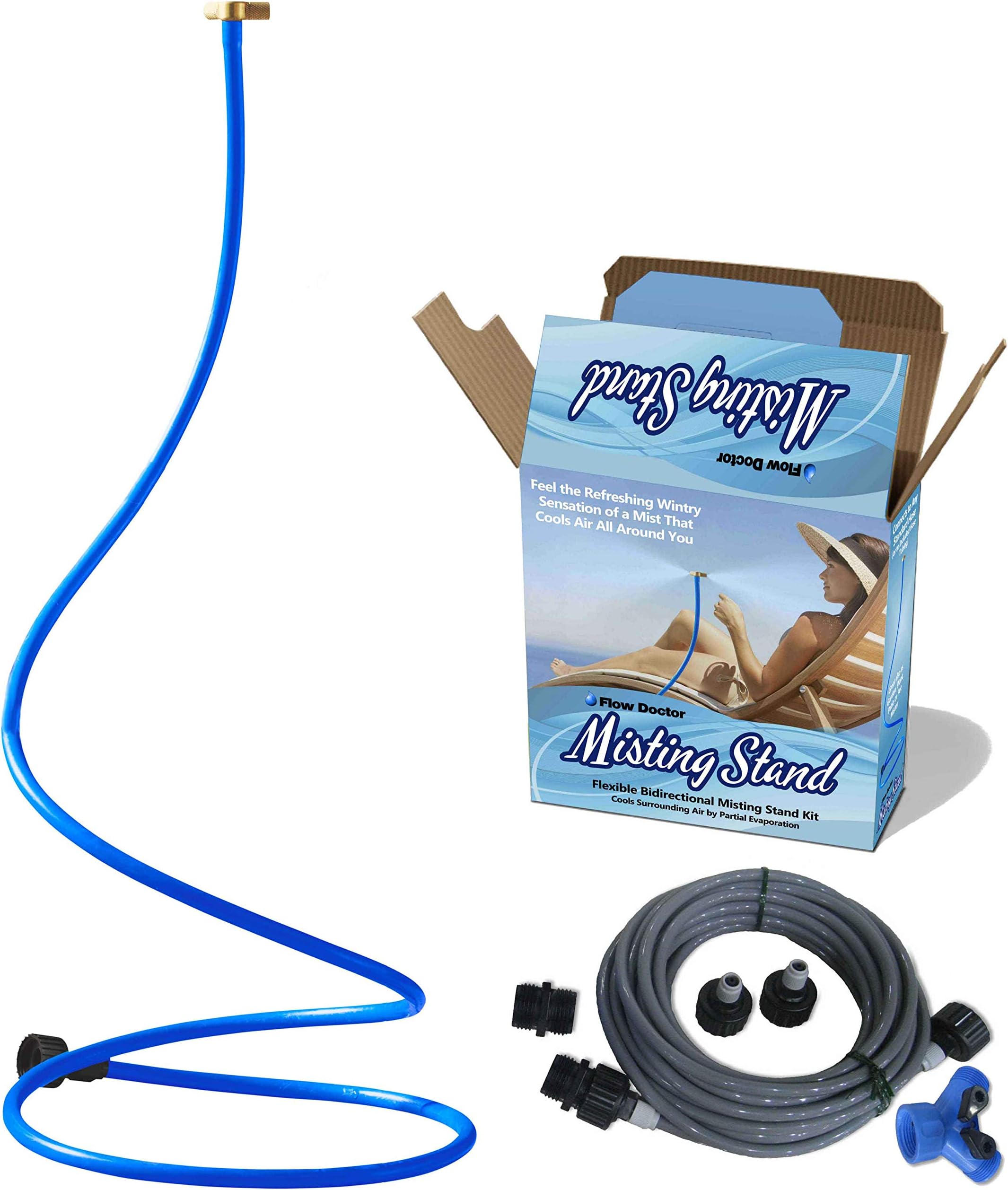 Bidirectional Misting Stand Air Mister Maker Provides Cooling Mist in Two Directions Simultaneously, Two Misters in One, Long 2 M Self Standing, Professional High Output Spa Mister Heads