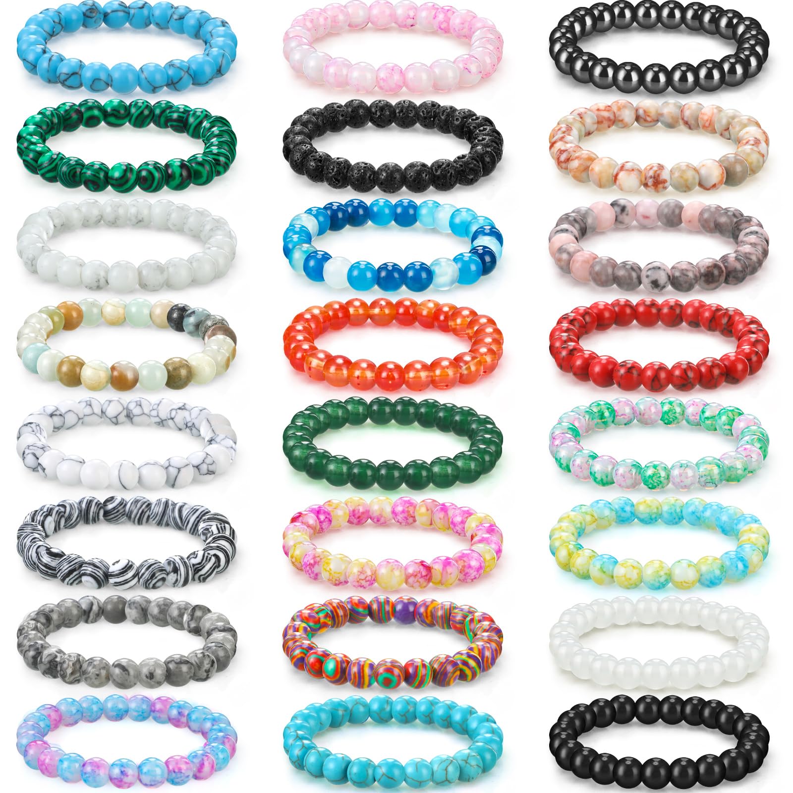 Landical 24 Pcs 8mm Gemstones Beaded Bracelets
