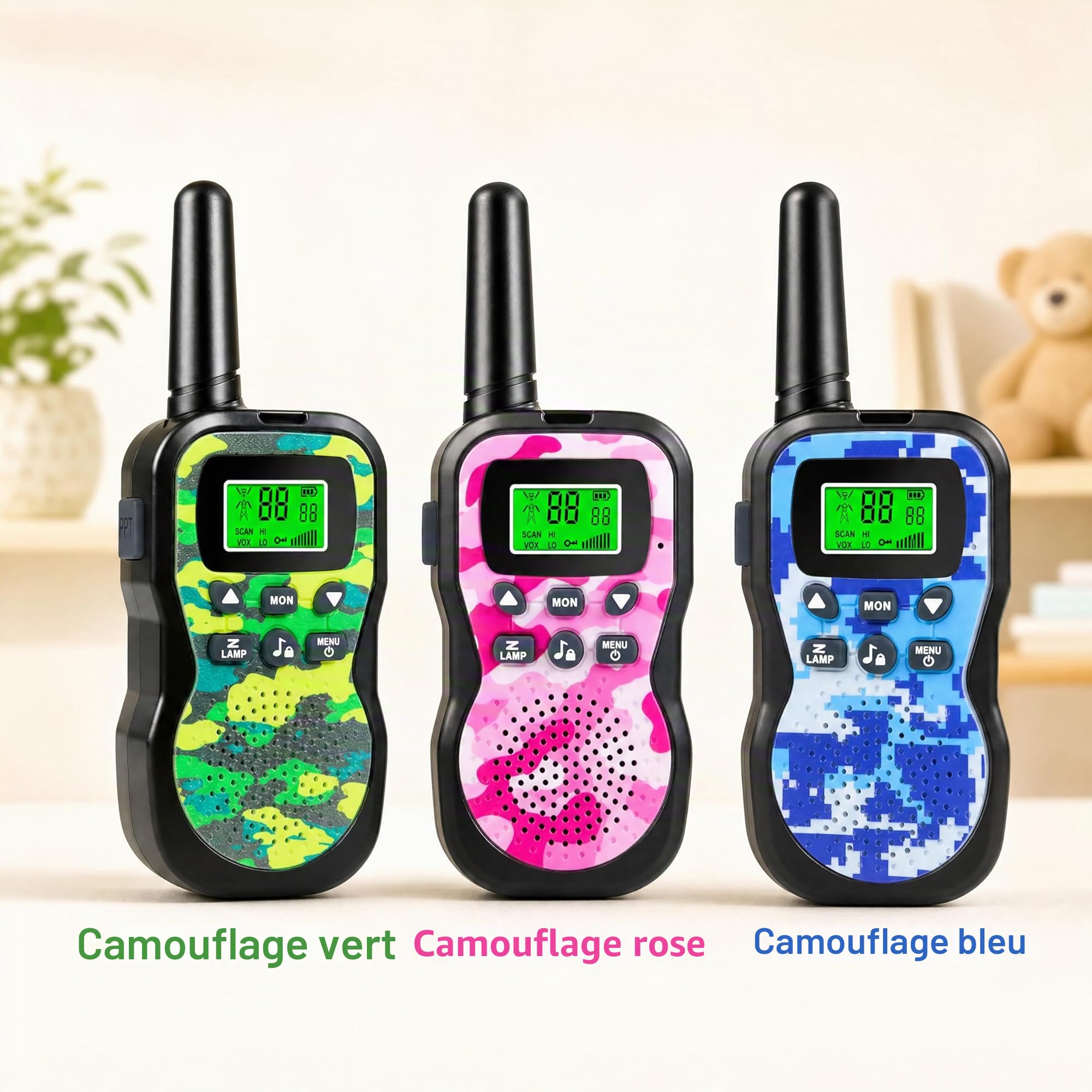Nestling 3PCS Talkies Walkies Enfants 8 Canaux Radio à 2 Voies avec, Lampe de Poche LCD Rétro-éclairée, 3 KM pour Aventures Extérieures Camping Randonnée, Jouet Garcon 3-12 Ans Cadeau De Noël