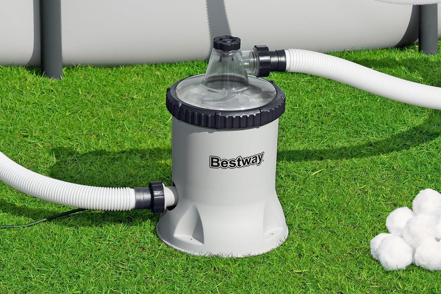 Bestway Filterpumpe, 5.678 l, mit Polysphere-Kugeln, für oberirdischen Pool – 27,2 cm x 27,2 cm x 42,1 cm – Grau