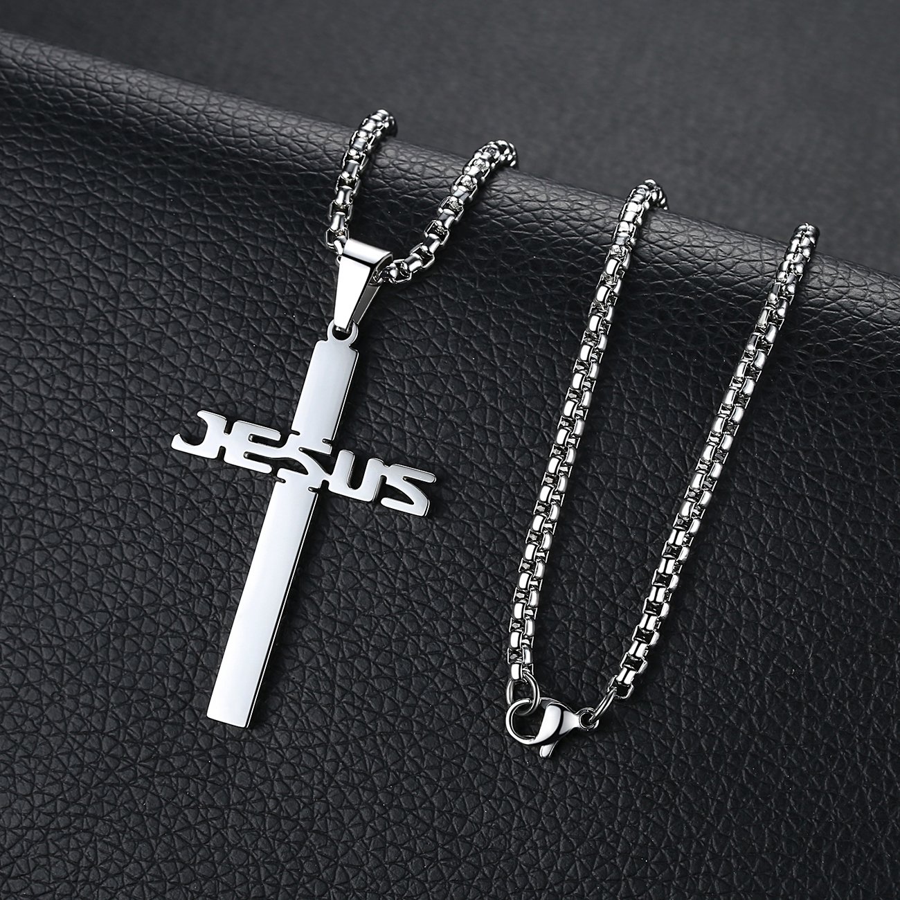 Collar con colgante de cruz de Jesús de acero inoxidable para hombres y mujeres, cadena Rolo de 20 a 24 pulgadas, regalos cristianos para hombres y mujeres, Metal 3