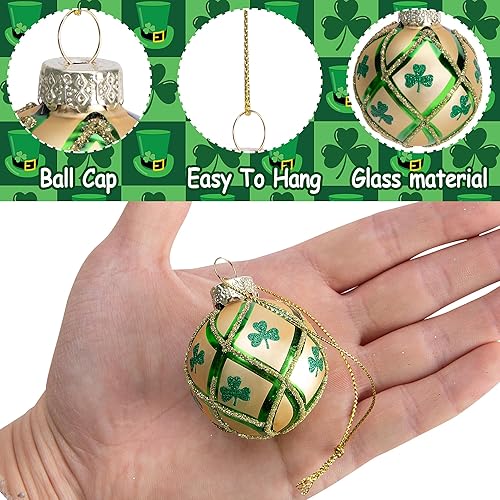 Miniatura 3 de moonoom 12 bolas de adornos de vidrio para el Día de San Patricio, adornos de vidrio soplado de árbol irlandés de 1.6 pulgadas, bolas de trébol de
