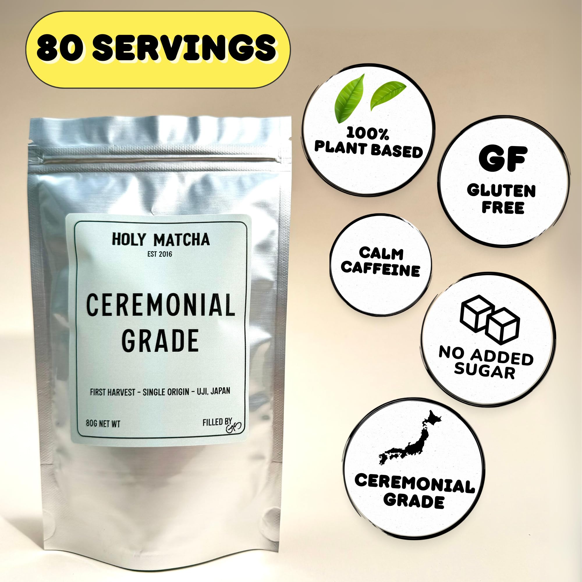 Holy Matcha Ceremonial Green Tea Powder from Kyoto Japan Antioxidant Superfood with L-Theanine for Natural Energy Focus 80 — view 3