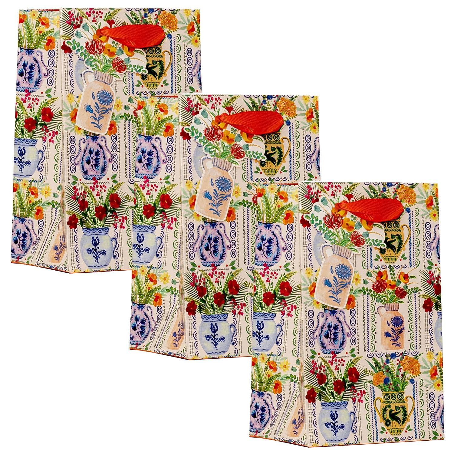 Design By Violet Floral Vase Small Gift Bags Pack of 3