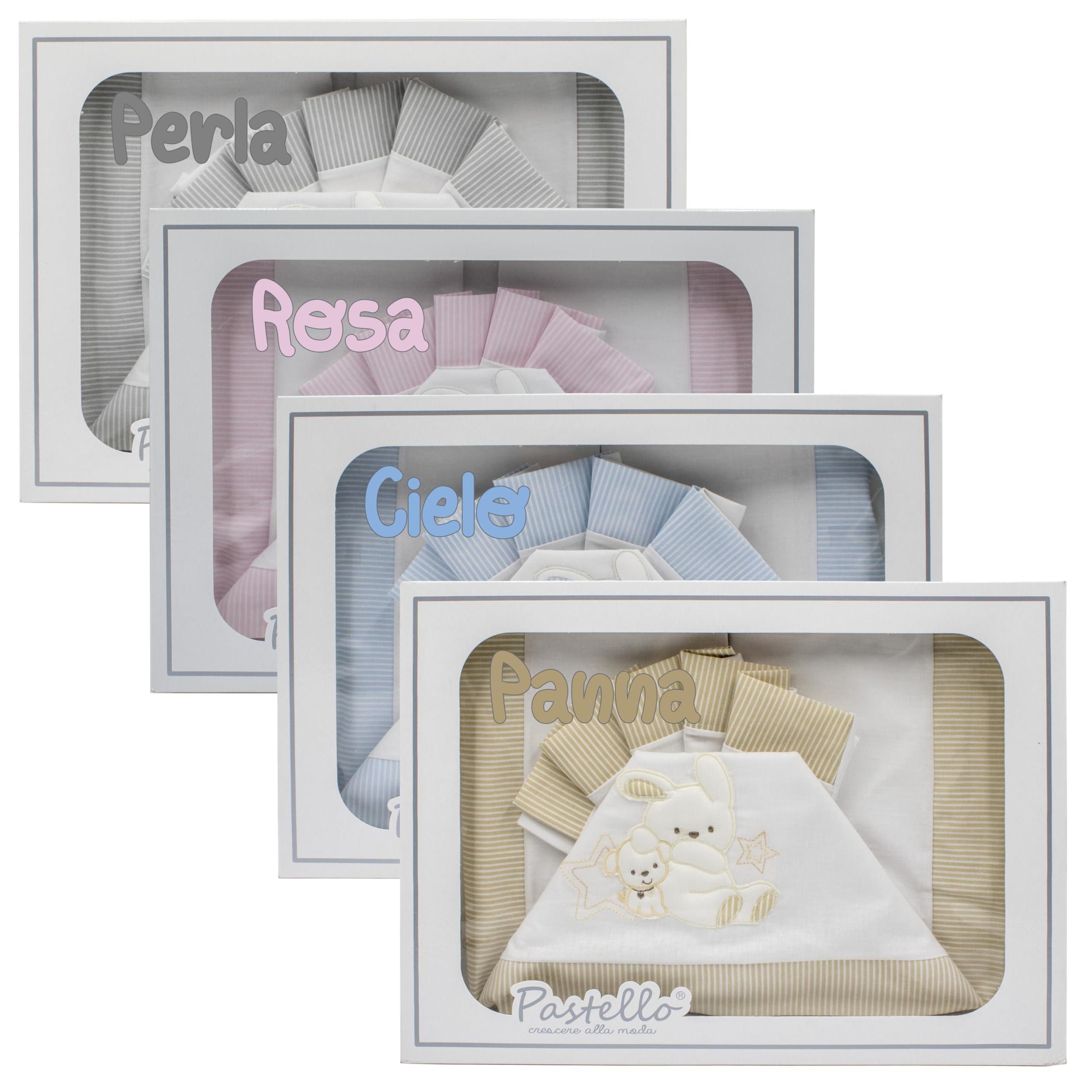 PASTELLO - Juego de cama para cuna de 3 piezas, 100% algodón para recién nacidos, juego completo de sábanas con bordado (Art. LL1F, PERLA)