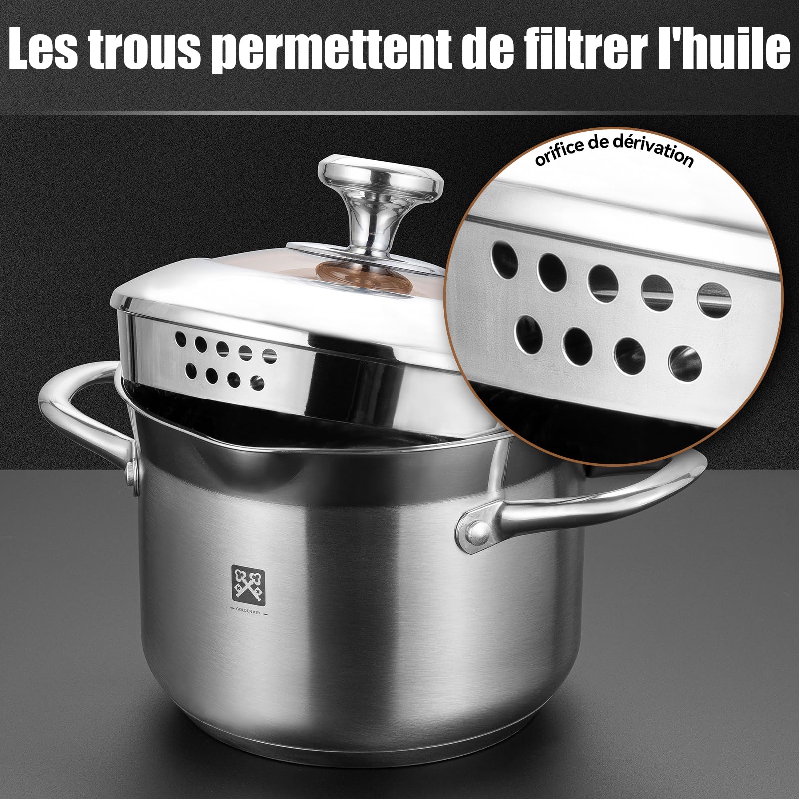 Friteuse en acier inoxydable 4L，Marmite à Friture en Acier Inoxydable avec Panier & Couvercle Verre pour Frites, Tempura, Gaz et Induction
