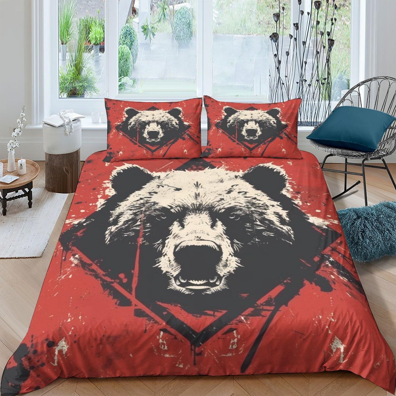 Housse de couette 200x200cm ours noir 3D en microfibre premium ultra douce