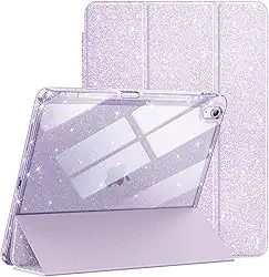 JETech Capa Glitter para iPad Air 11 Polegadas M3/M2 (2025/2024), iPad Air 5/4 (2022/2020) com Porta-Pencil, Case Fofa para Crianças e Meninas, Concha Traseira Claro e Brilhante (Roxo)