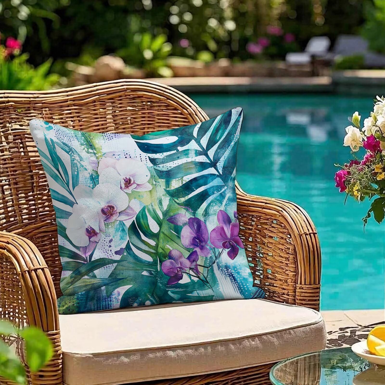 Coussin extérieur imperméable 80 x 80 cm housse déco bleu violet canapé