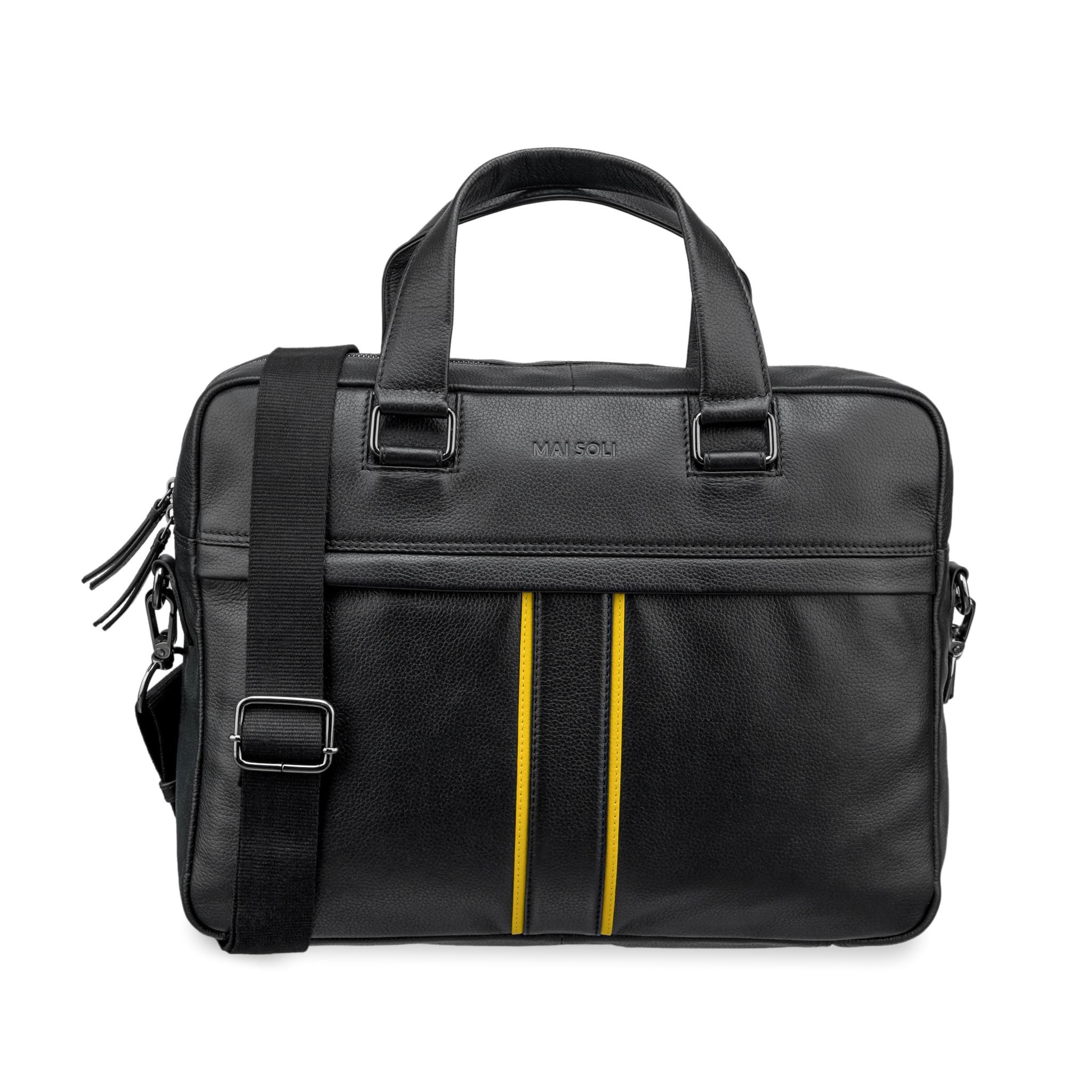 MAI SOLI Boston Genuine Leather Compact and Slim Laptop Bag for Men with Shoulder Strap, Suitable For Office And Travel. Fits up toto 14-16 inch Briefcase Office Bag (Black) (B0CCSY6C2Q) Amazon Price History, Amazon Price Tracker