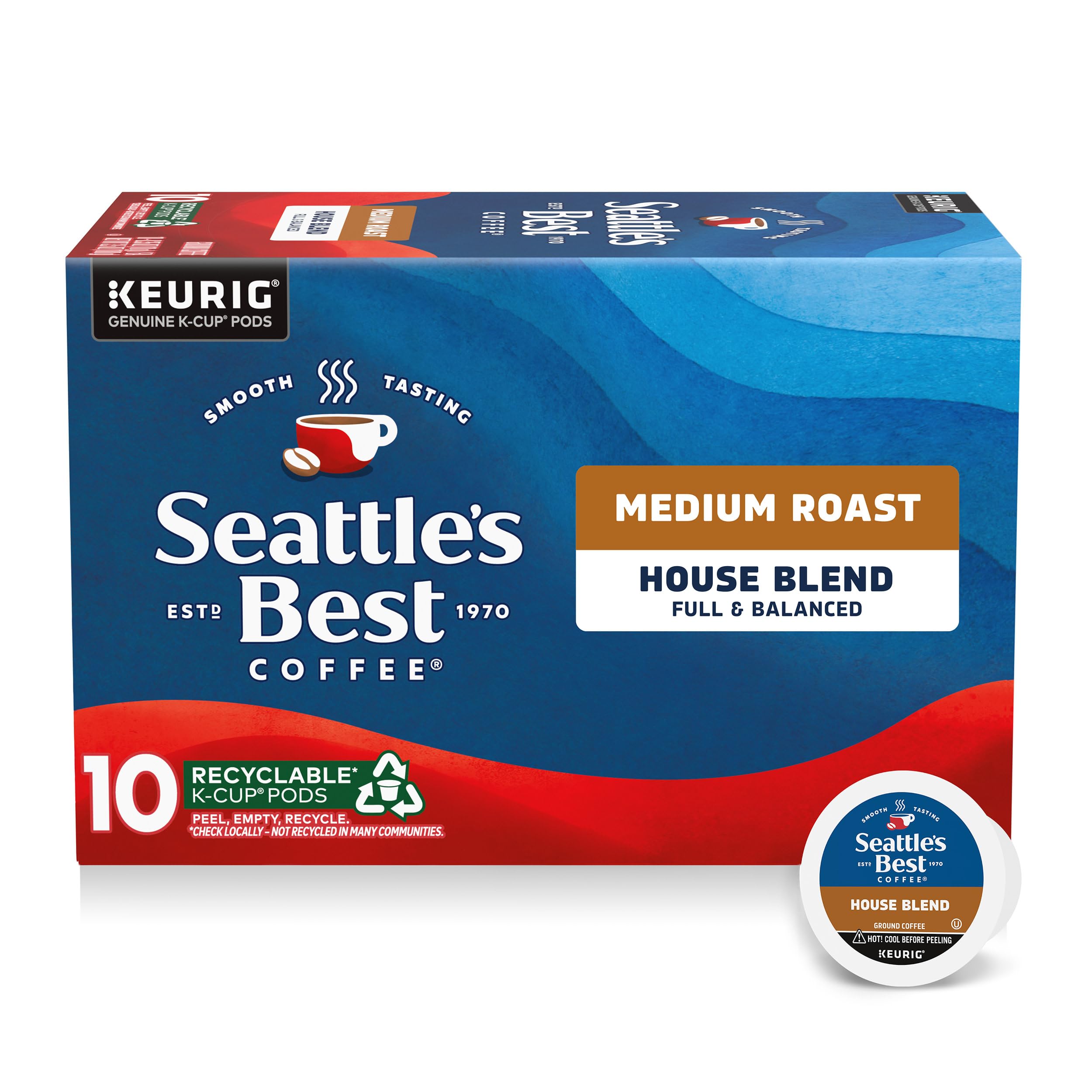 Seattle’s Best Coffee, Medium Roast K-Cup Coffee Pods, House Blend, 100% Arabica, 1 Box (10 Pods)