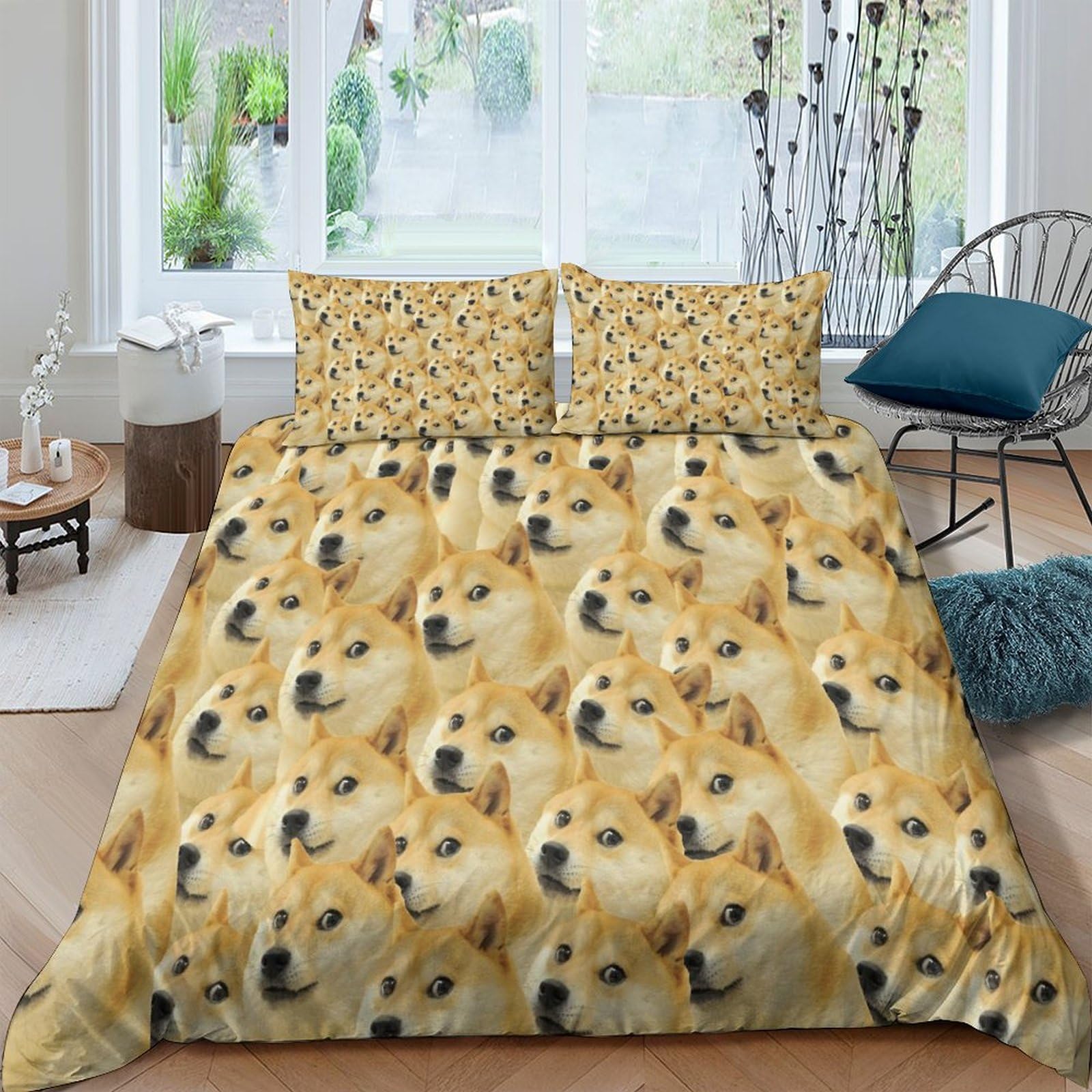 Housse de couette Husky imprimé 3D parure de lit jaune king 220x240