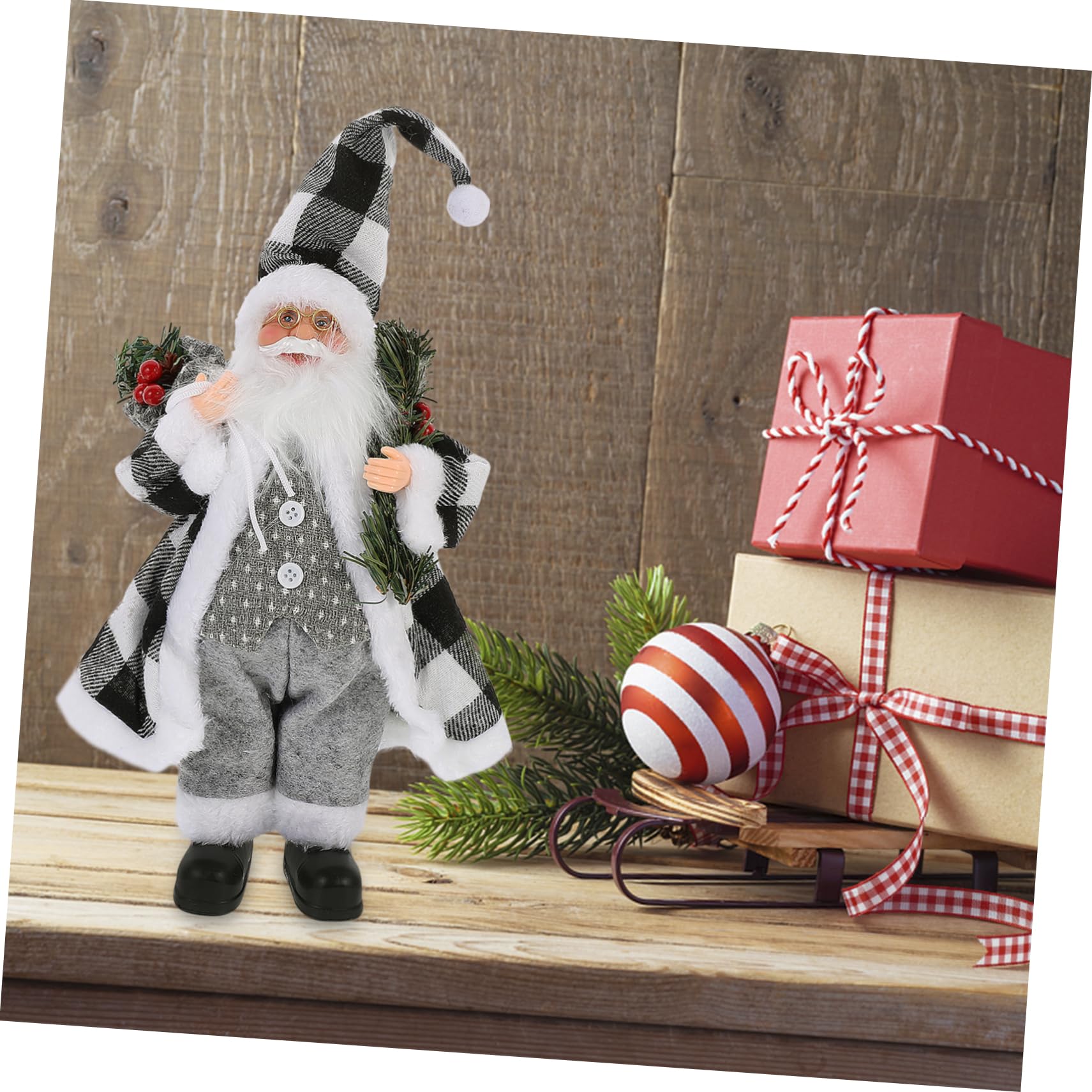 Abaodam Statuina di Babbo Natale Decorativa da Tavolo Statua Natalizia da Collezione Oggetto di Scena per Feste di Natale