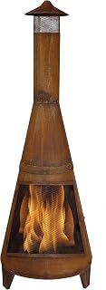 Sunnydaze 70-Inch Rustic Steel Chiminea Outdoor Fireplace - Wood-Burning Fire Pit with Spark Screen & Rain Cap