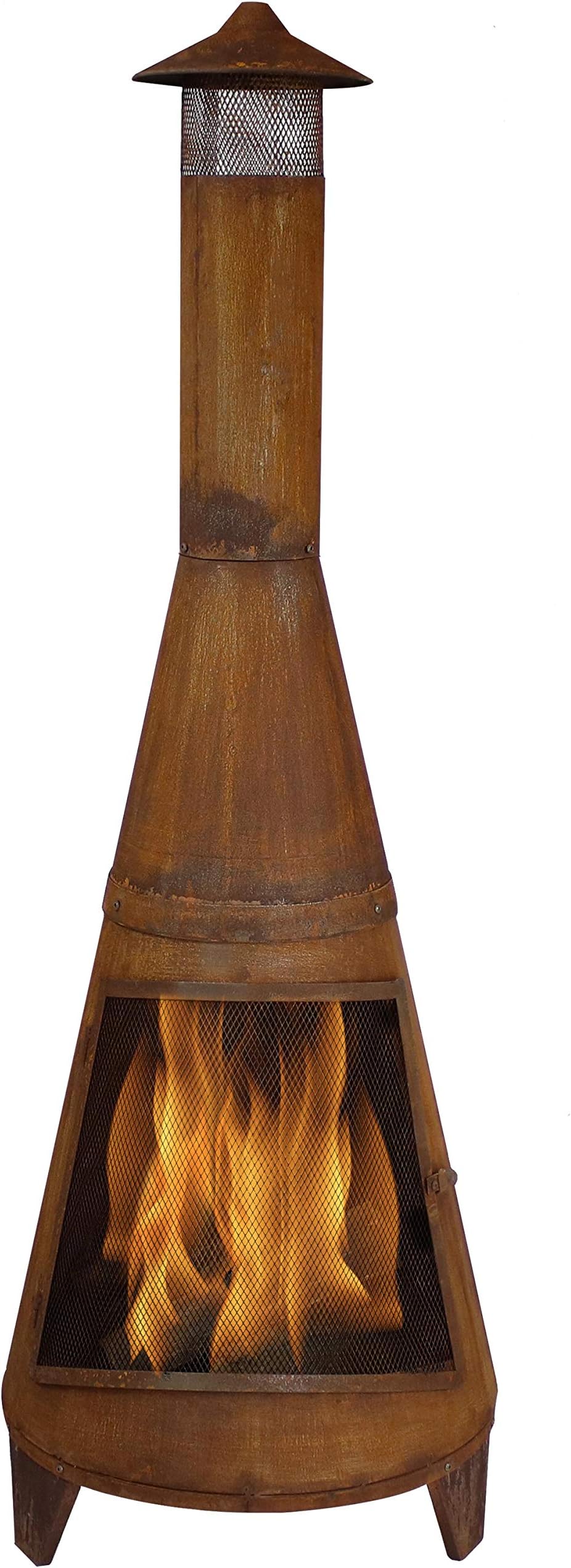 Sunnydaze 70" Metal Chiminea Outdoor Fireplace - Wood Burning Outdoor Chimney Fireplace for Backyard - Large Steel Patio Fire Pit - Rustic