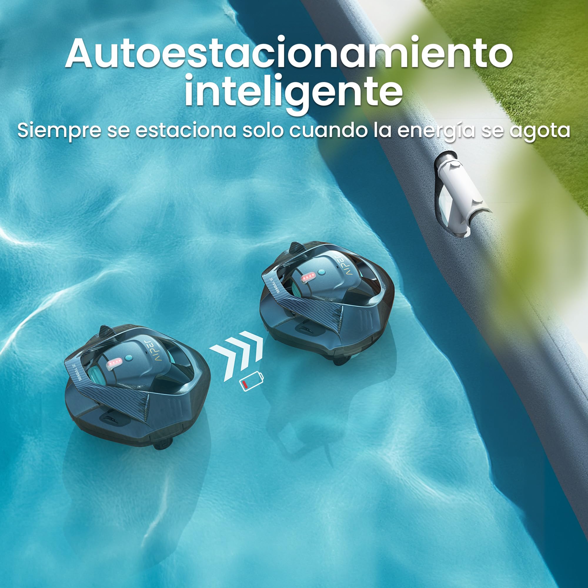 AIPER Seagull SE Robot Limpiafondos para Piscina Automático, Aspirador sin Cable, 90 Min de Autonomía, Indicador LED, Auto Parking, para Piscinas Desmontables hasta 80 m²
