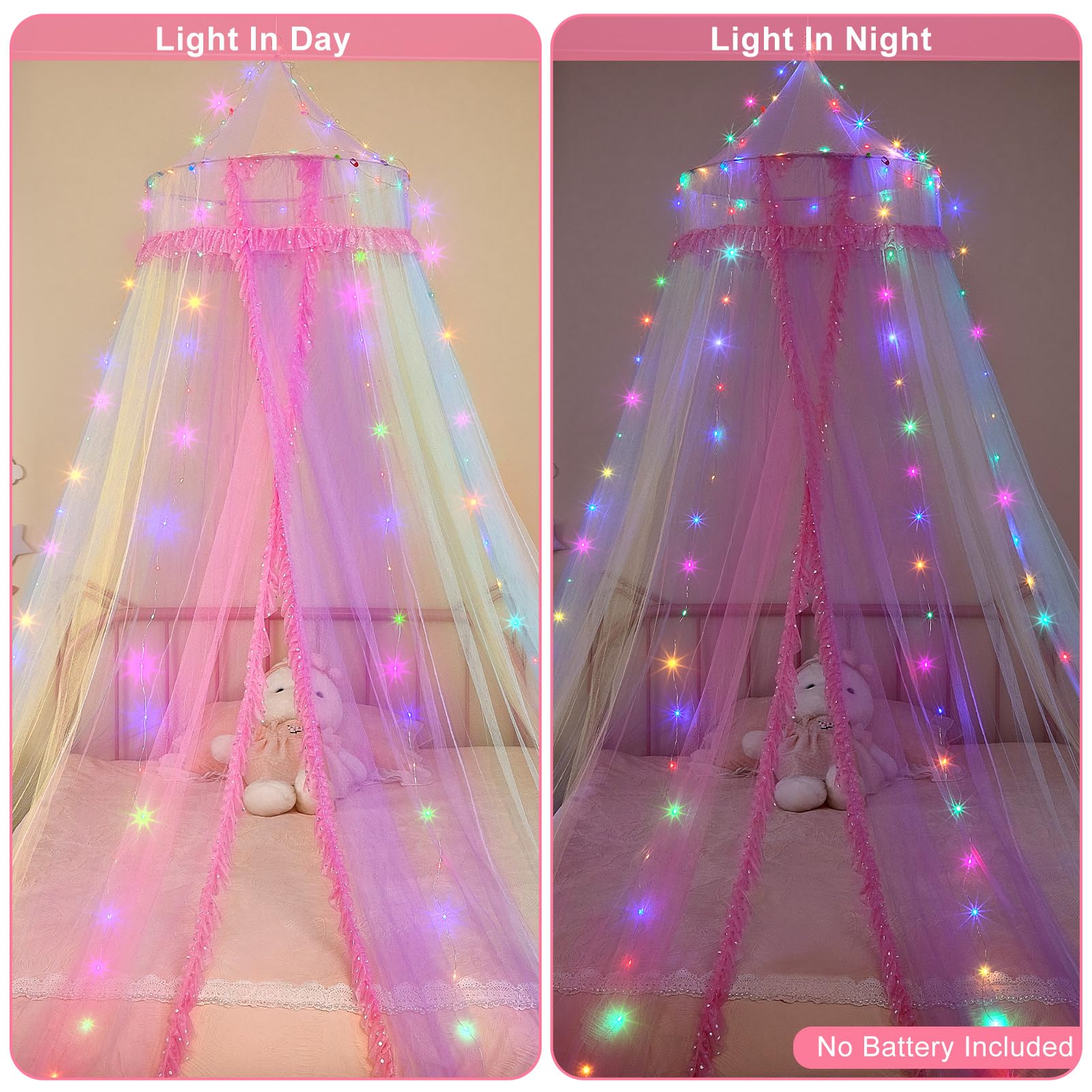 MHJY Baldacchino per Letto per Ragazze, Zanzariera per Letto per Bambini con Luci LED e Telecomando, Decorazione per Camera da Principessa, Accessori per Camera da Letto per Bambini