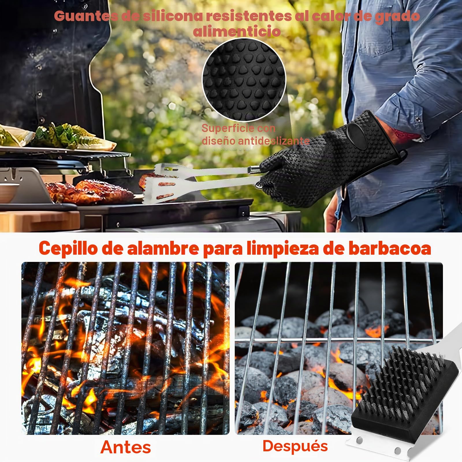 27Pcs Set de Barbacoa de Acero Inoxidable, Juego de Utensilios de Parrilla Profesionales, Accesorios para Barbacoa, con Bolsa de Almacenamiento, para Camping, Picnic, Jardín, Senderismo