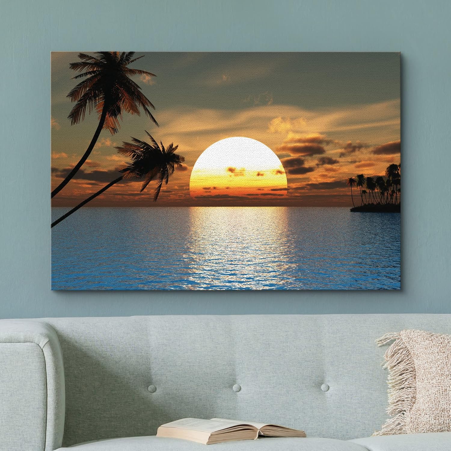 Tropical Sunset Blue Water Canvas Art 24x36 Inches
