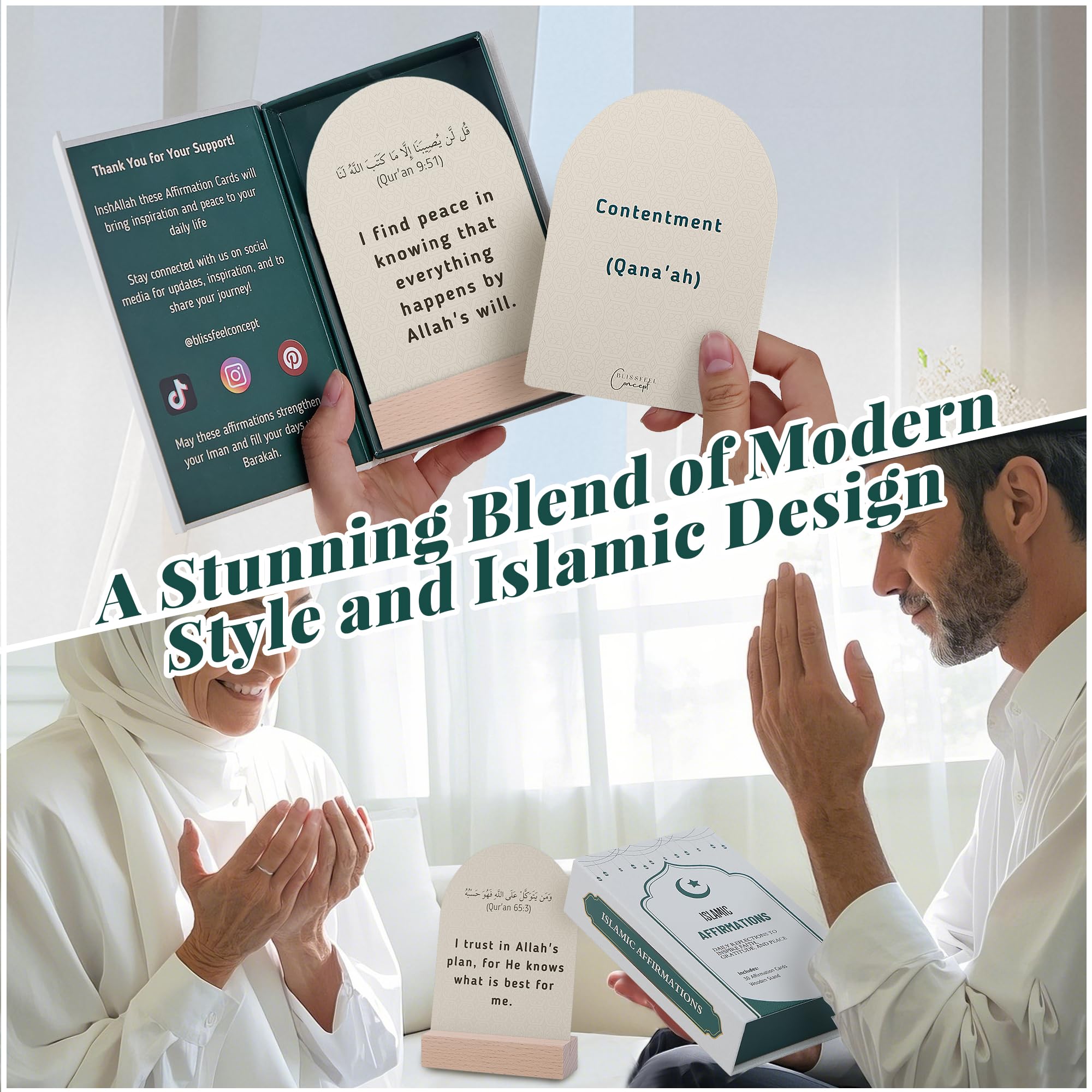 Islamic Affirmation Cards Set of 30, Magnetic Box & Stand - Ideal for Ramadan Gifts, Eid Gifts, Islamic Gifts, Eid Decorations for Home, Eid Mubarak Decorations, Positive Affirmations Cards, Muslim