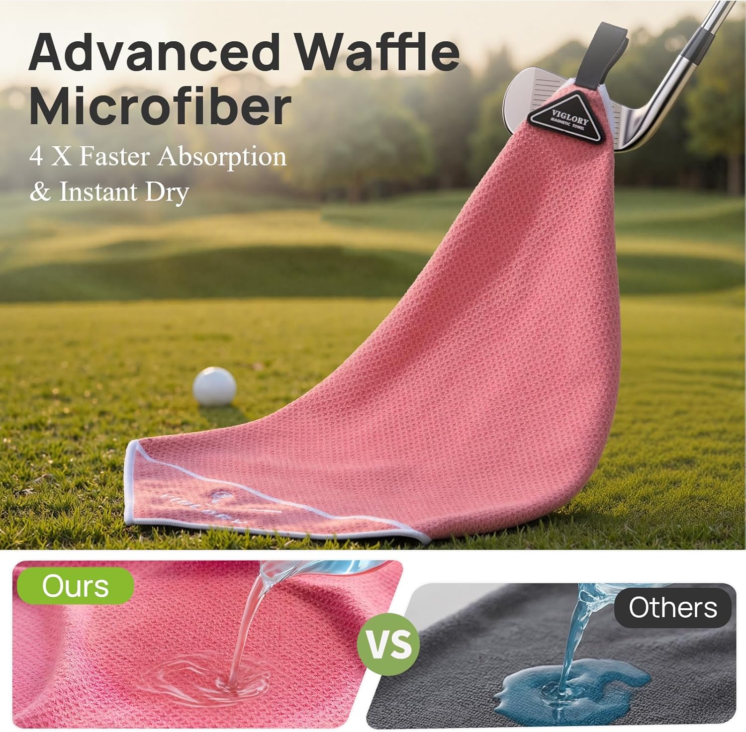 Magnetic Golf Towel for Bag 18" x 18" with Clip Exclusive Cleaning Pocket Microfiber Waffle Ultra Absorbent Club Ball Cleaner, Essential Golf Accessories and Gifts for Men Women(Pink 1 Pack) - Image 5