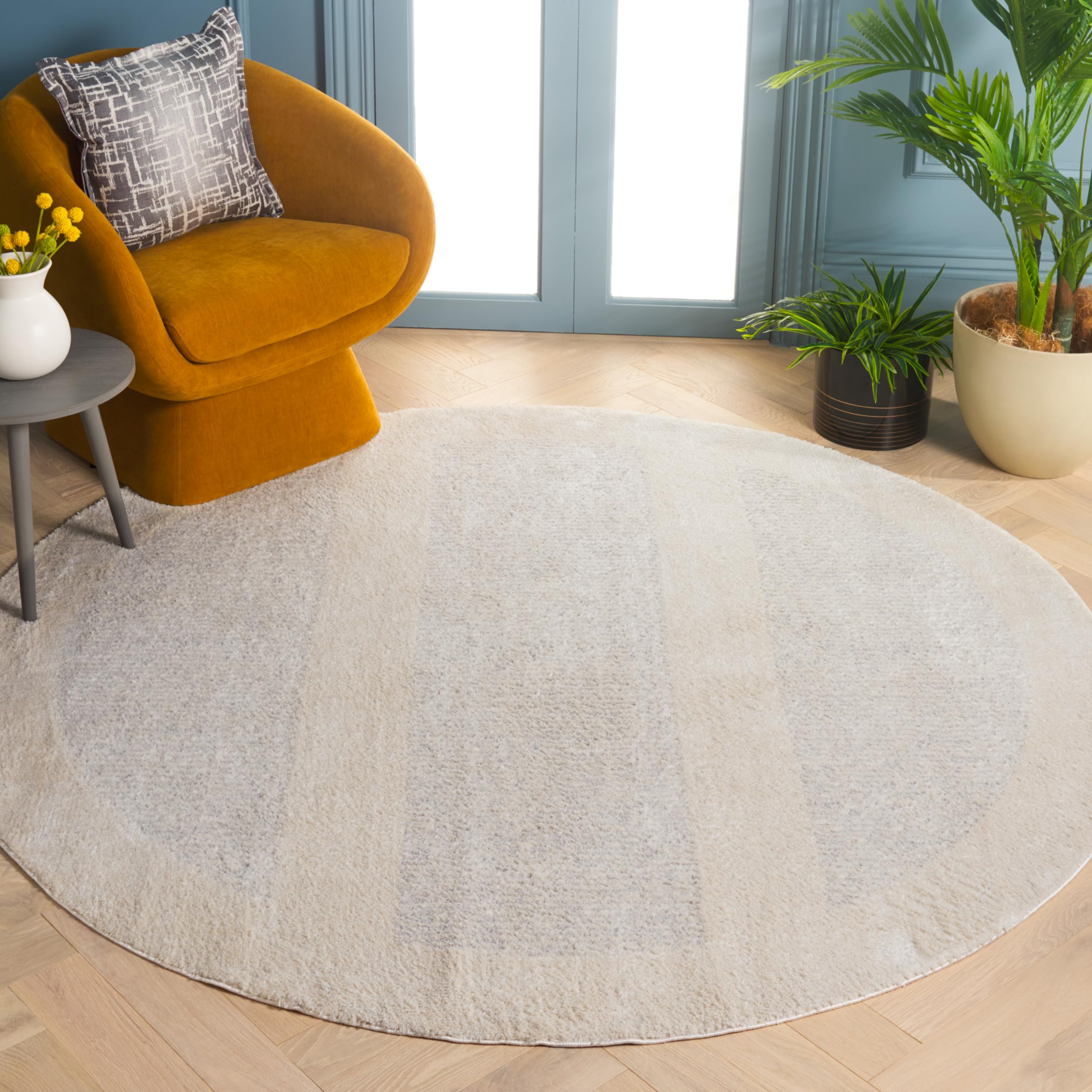 SAFAVIEH Geometric Rug for Living Room, Dining Room, Bedroom - Melody Collection, Short Pile, in Ivory and Grey, 122 X 122 cm