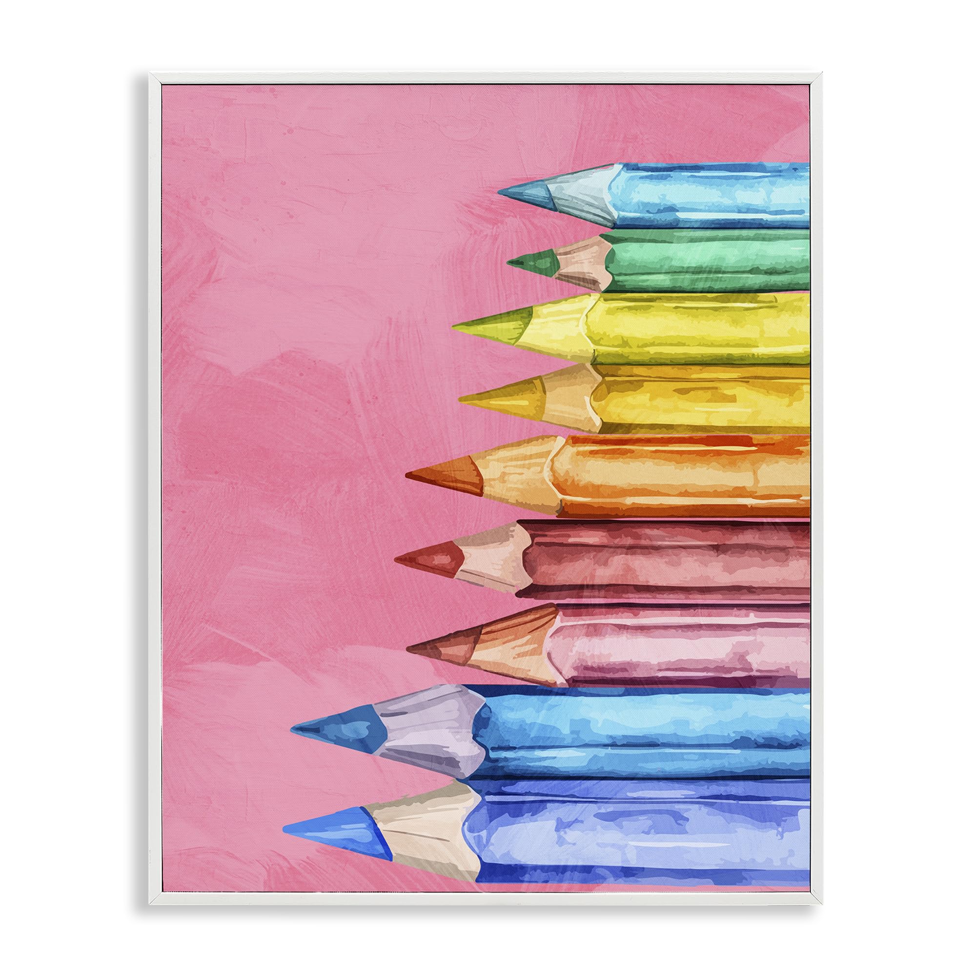 Stupell Industries Coastal White (Textured) 'Vibrant Pencils On Pink', Framed Giclee Art, White, 16 X 20 Inches, Easy To Hang And Sturdy, Made In Usa, By Kim Allen