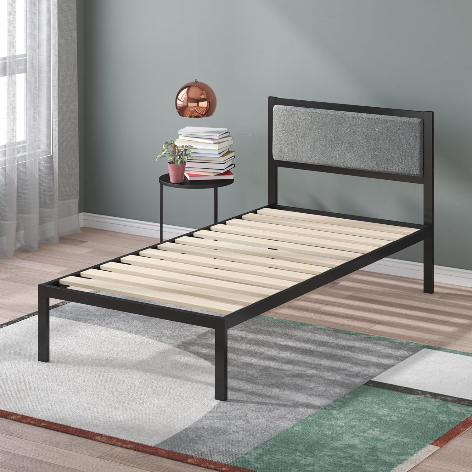 ZINUS Korey Metal Platform Bed Frame with Upholstered Headboard / Wood Slat Support / No Box Spring / Easy Assembly, Twin - Image 10