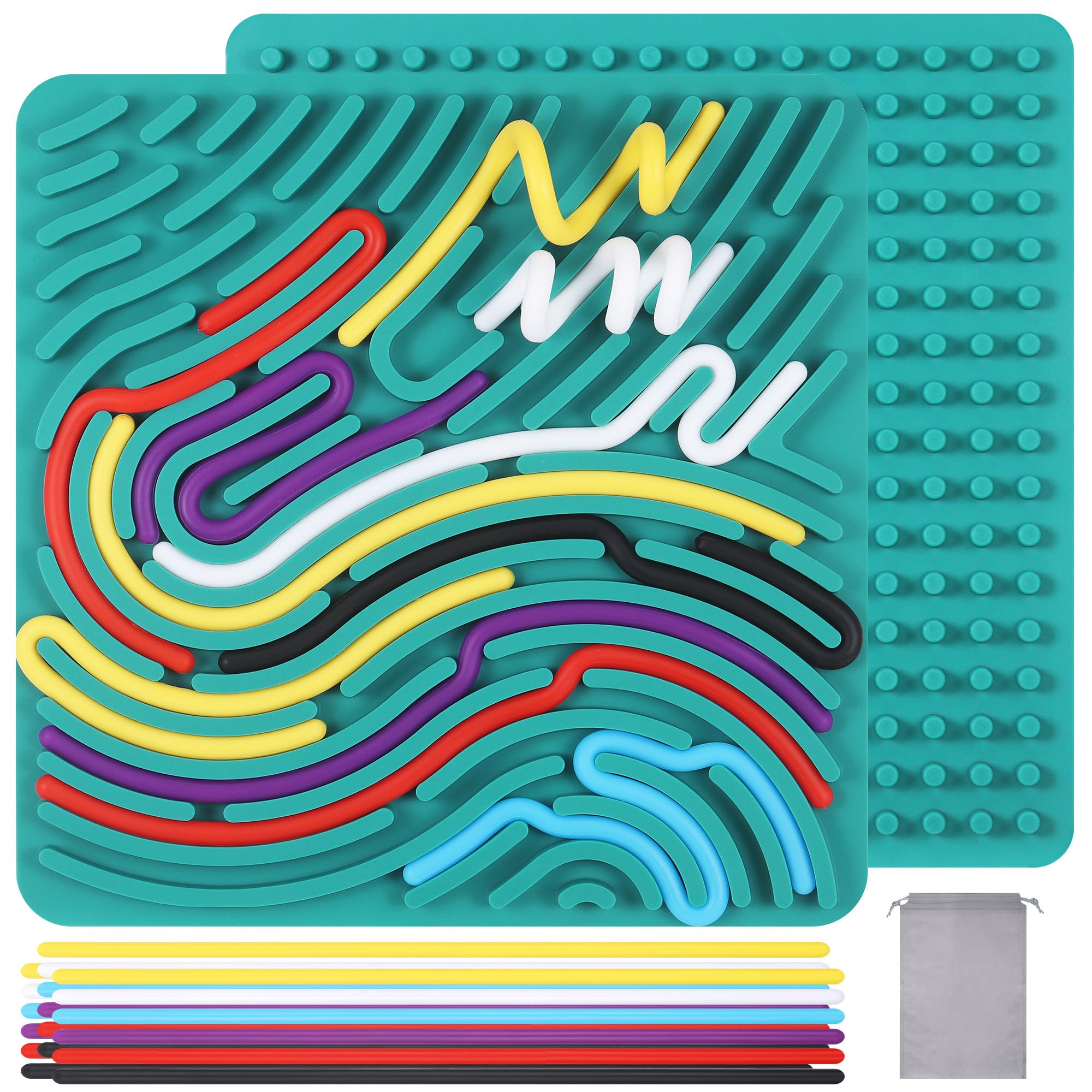 Zourglow Sensory Activity Board, Double-Sided Silicone Fidget Toys with Portable Bag & 20 Strings, Sensory Board for Kids 2 3+ & Adults Calming, Stress, ADHD & Autism, Long-Distance Journeys Trips