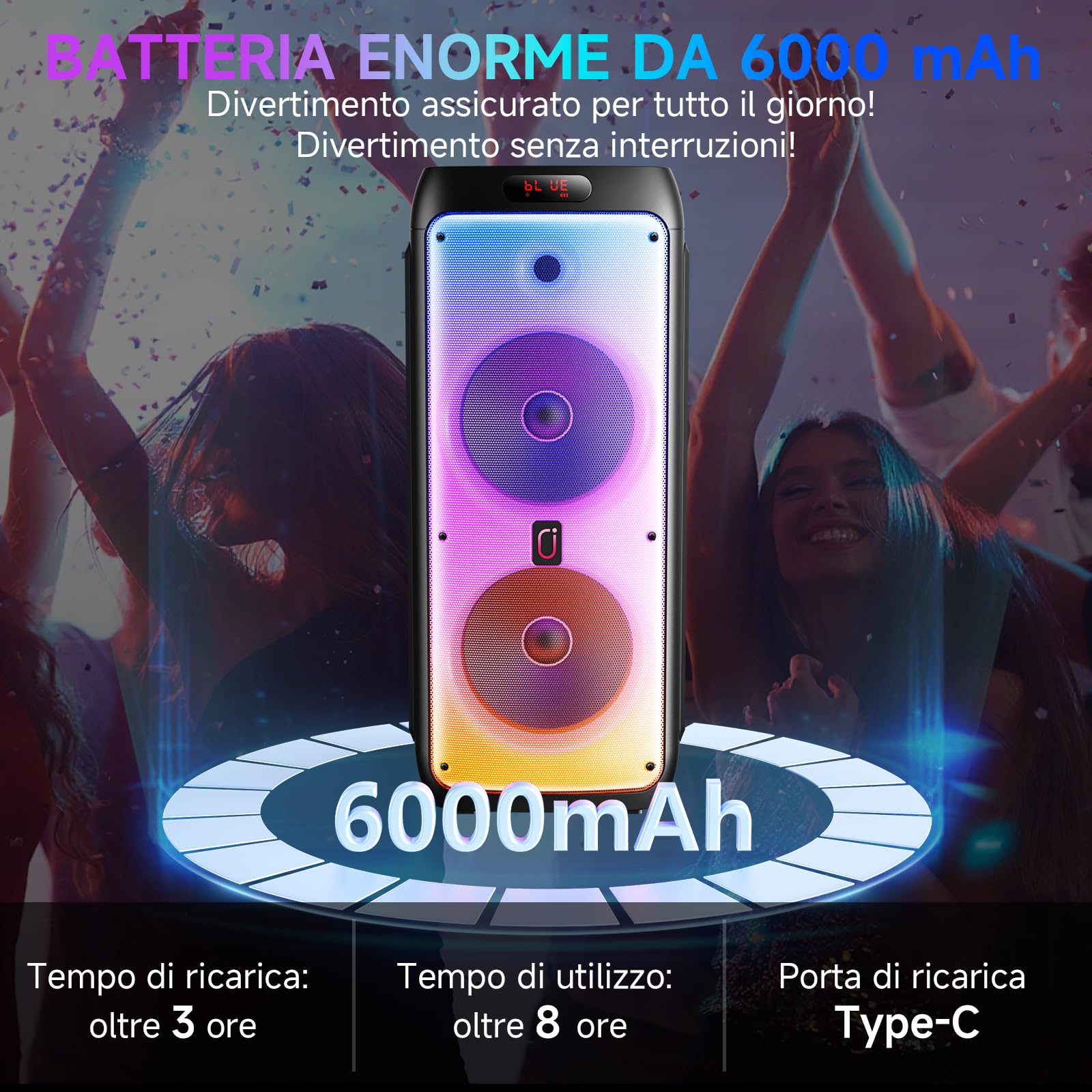 JYX Sistema Karaoke con 2 Microfoni Wireless, Altoparlante Karaoke Bluetooth Portatile Professionale con Luci LED, Ideale per Feste in Famiglia e Regali, Supporta USB/TF/AUX/MIC/TWS
