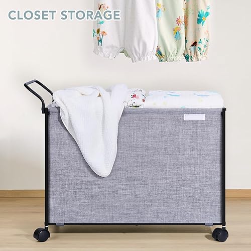 Miniatura 7 de SWTYMIKI Caja grande de juguetes con ruedas, baúl grande de juguetes para niños, cajas de juguetes para niños y niñas, animales de peluche, ropa,