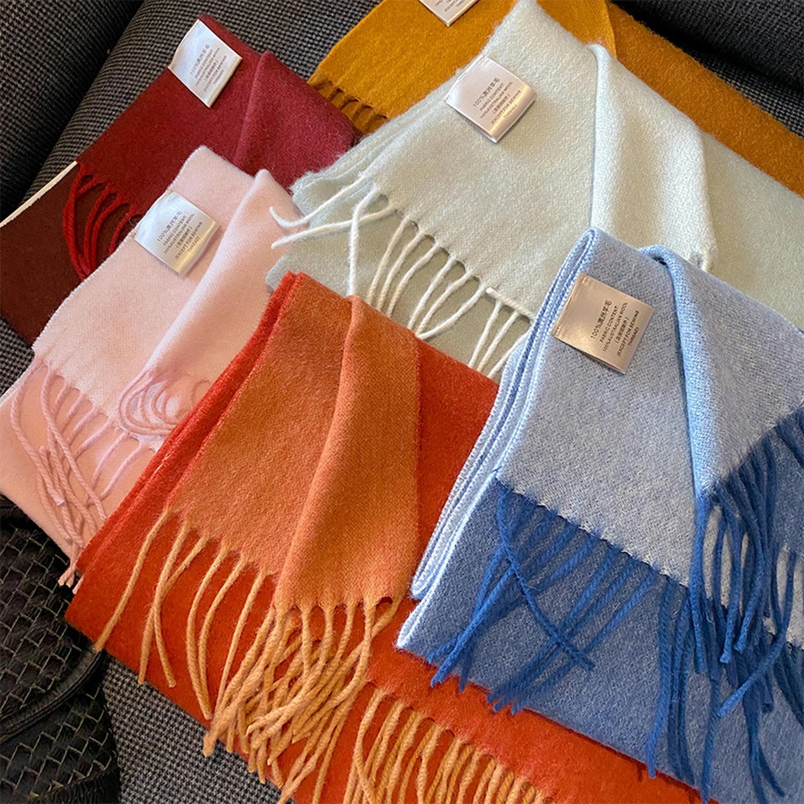 Sciarpa Donna Sciarpa in Lana A Due Lati A Due Colori per Donne, Collo di Lana per Uomini, Regalo di Scialle Caldo E Antivento per Donne 45 * 200 Cm-Rosso Arancione