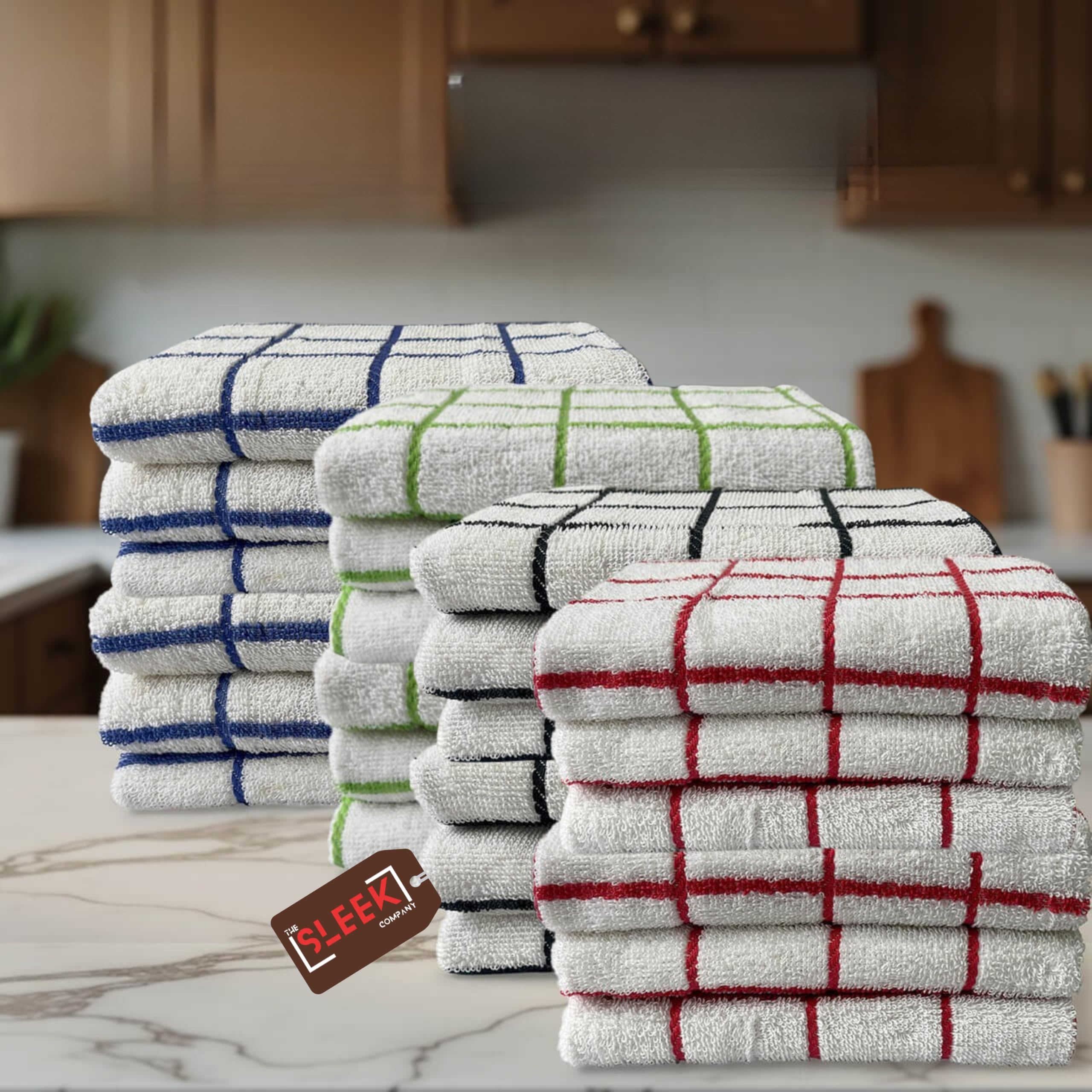 100% Cotton Terry Towelling Tea Towels For Kitchen – Pack Of 24 – Soft, Super Absorbent & Long Lasting Dish Towels For Drying Dishes – Best for Daily Use at Home or in Professional Kitchen (Mix Combo)