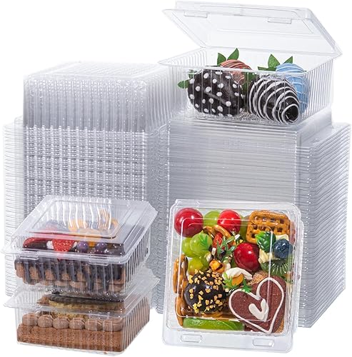 Miniatura 1 de 50 cajas de 4 x 4 x 2 pulgadas, cajas de embutidos con tapas transparentes, cajas de panadería, cajas para tartas, cajas de galletas, cajas de