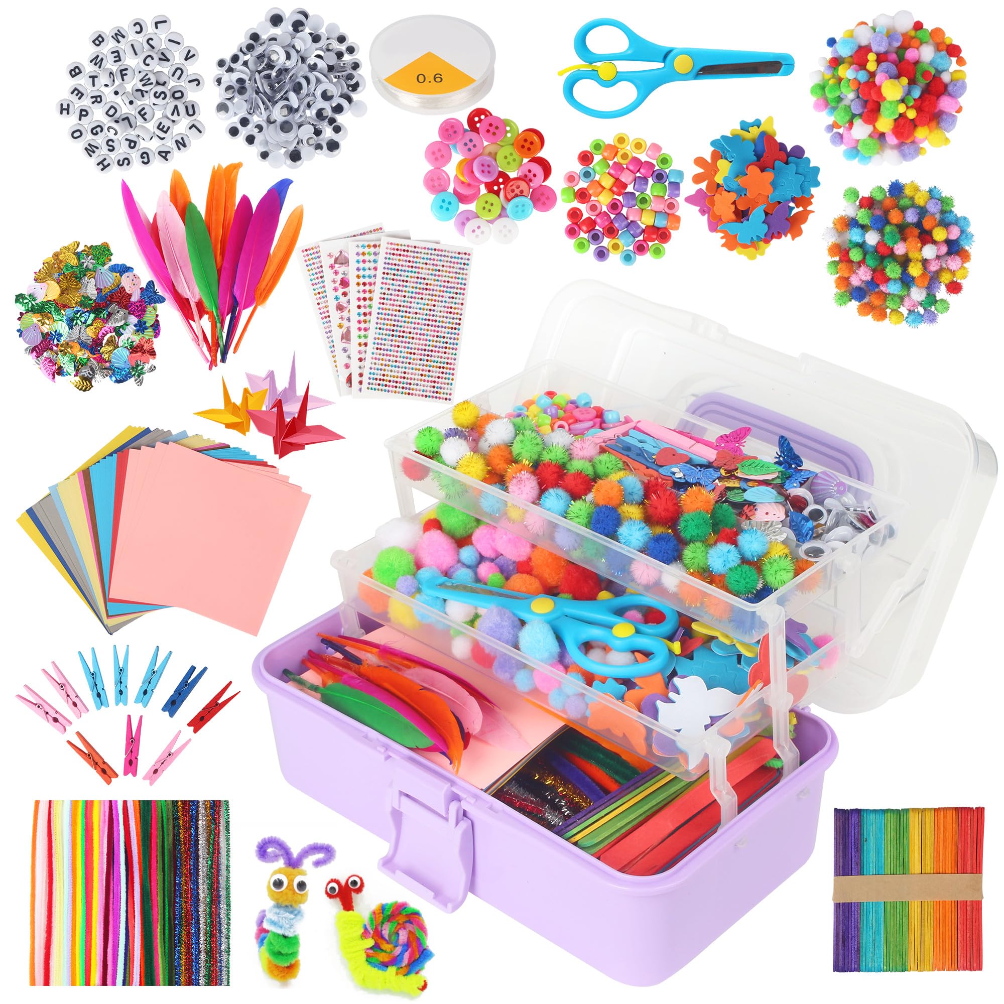 JIYANA Bastelset Kinder, 3300 Pcs Bastelkoffer Kinder mit Aufbewahrungsbox, Bastelzubehör Bastelsachen Pfeifenreiniger Material, Bastelsets für Kinder 4-12 Jahre, Kreativ Scrapbooking Bastel Sets