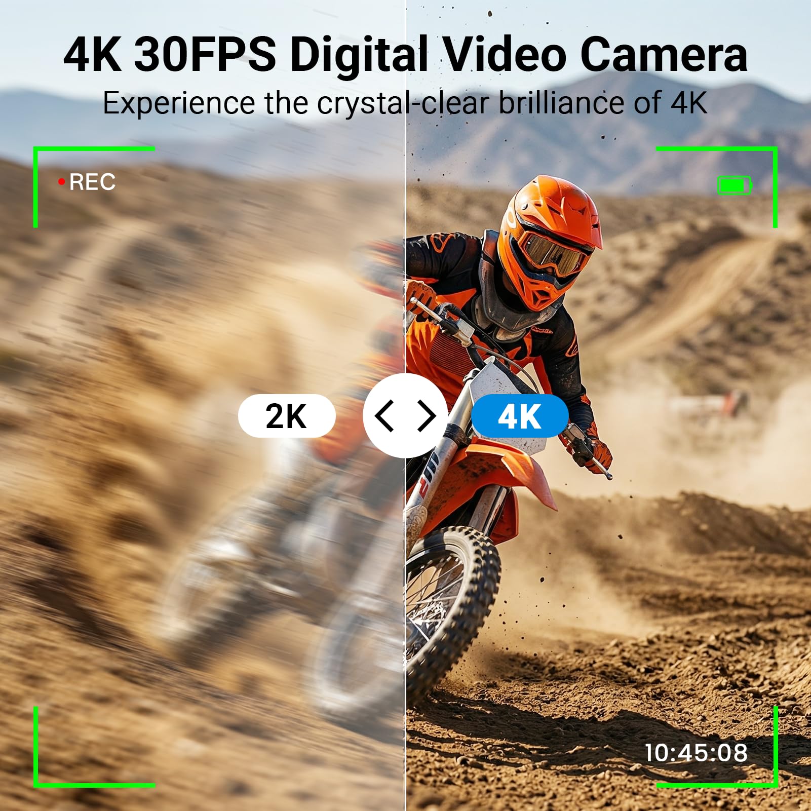 Cámara digital 4K para fotografía, cámara de vlogging de 64 MP para YouTube con pantalla abatible y antivibración, cámara de video de enfoque automático UHD con zoom digital de 16X con tarjeta SD de