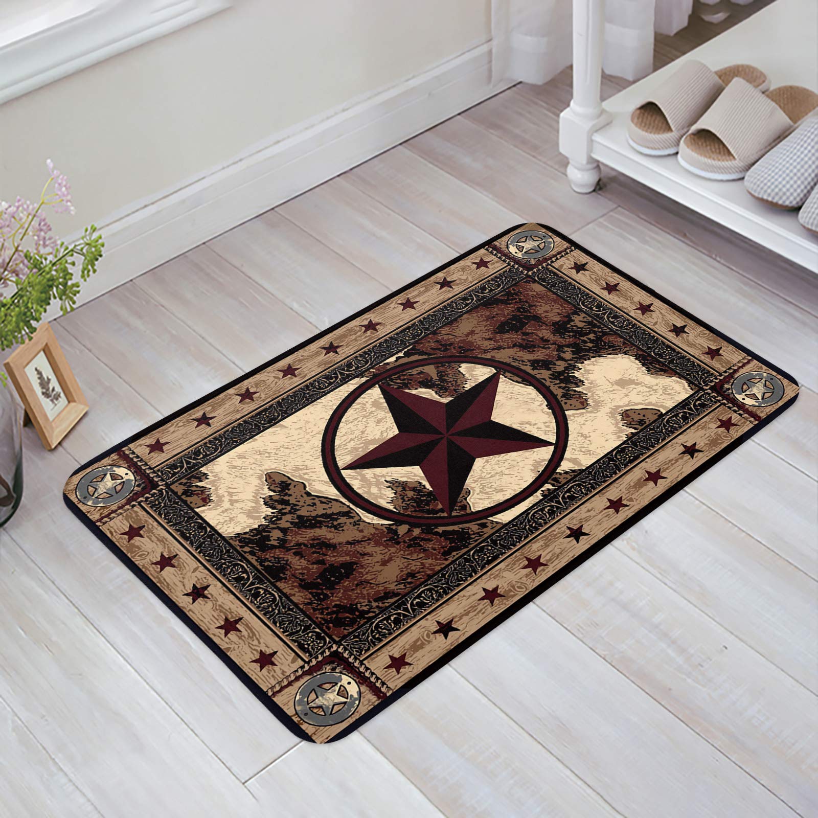 Door Mat Indoor Welcome Funny Doormat Western Texas Stars On Wood Panel Rustic Vintage Stylenon-Slip Entrance Doormat For Home Decor Housewarming Gift 50x80cm