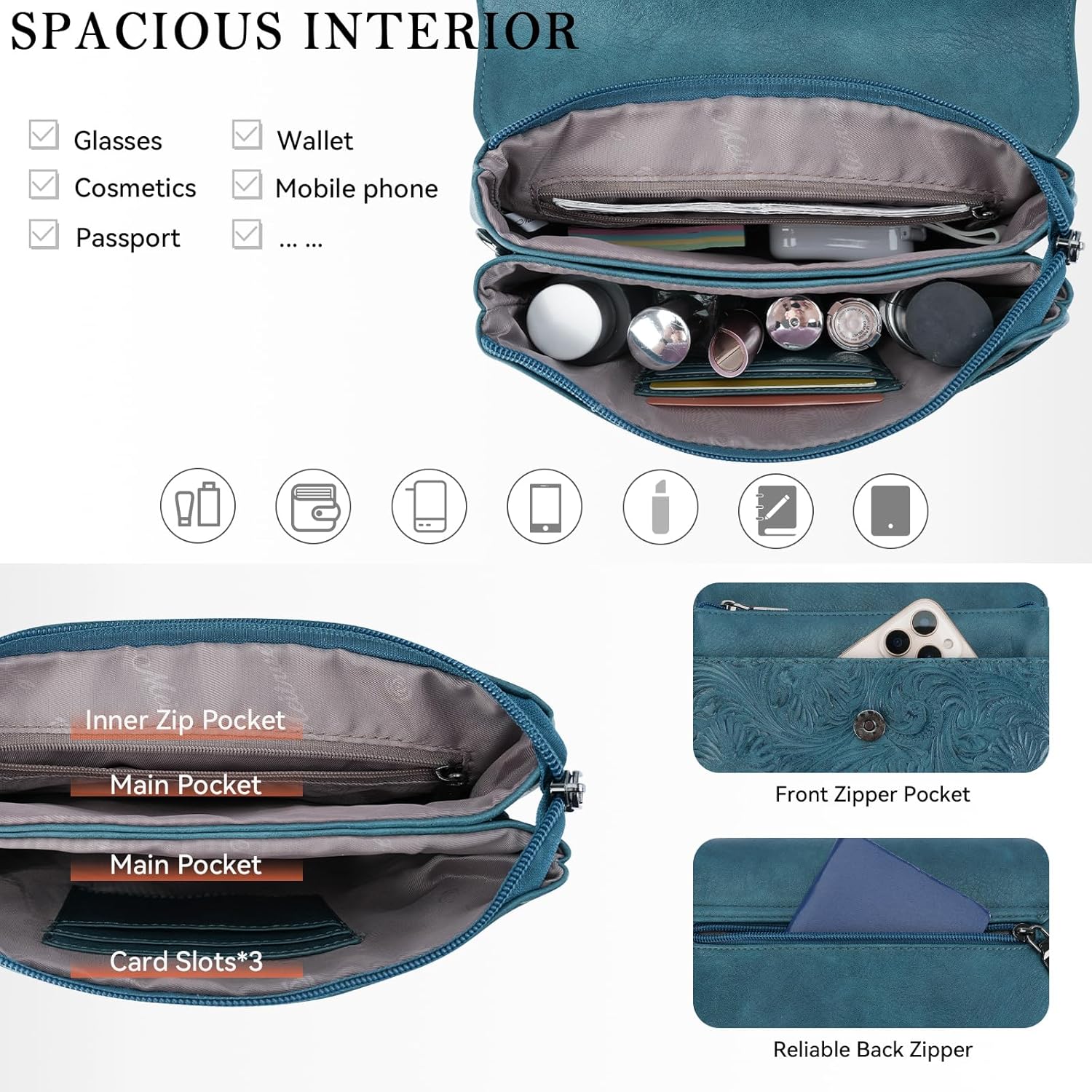 MEITRUE Small Crossbody Bags for Women, Vegan Leather Cell Phone Purse with Adjustable Strap - Image 3