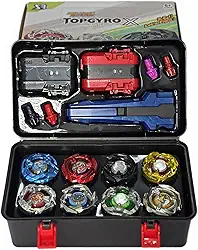 Kit Top Gyro X com 8 Piões, 2 Lançadores, Maleta de Transporte, Multicolorido