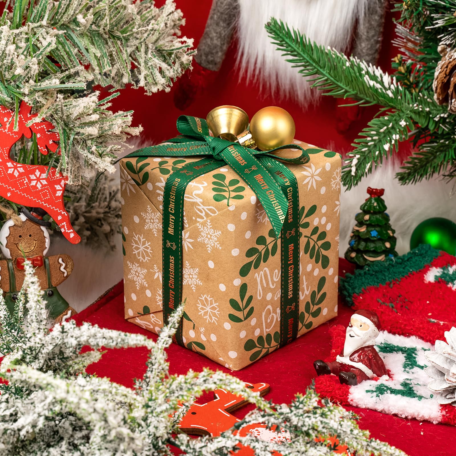 RUSPEPA Weihnachts-Geschenkpapier Kraftpapier - 3 Rollen Mit Beeren Und Rentieren