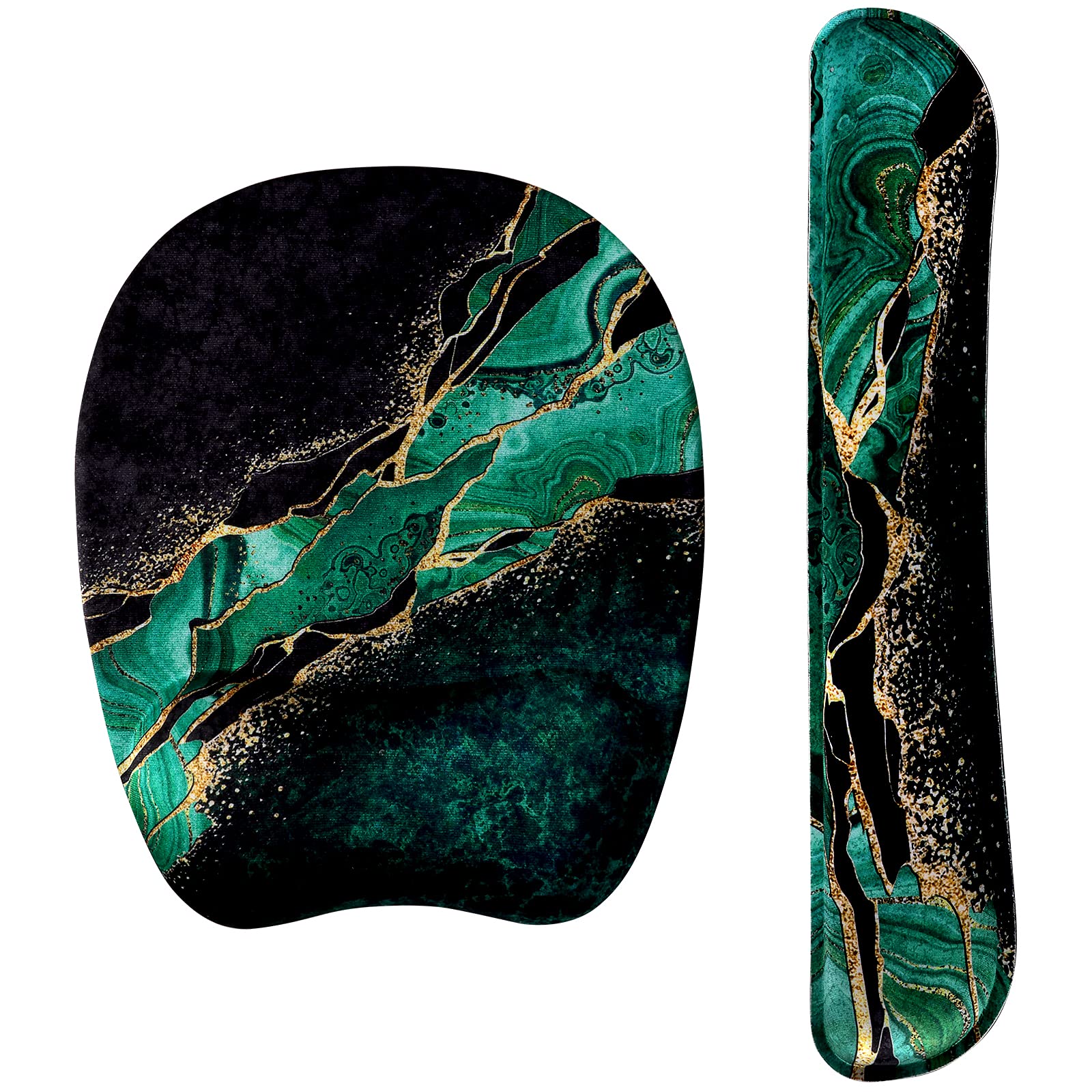 Keyboard Wrist Rest Pad and Wrist Support Mouse Pad, Ergonomic Design Memory Foam Pad for Pain Relief and Non-Slip Rubber Base Set for Home Office Laptop Computer Gaming, Malachite Marble