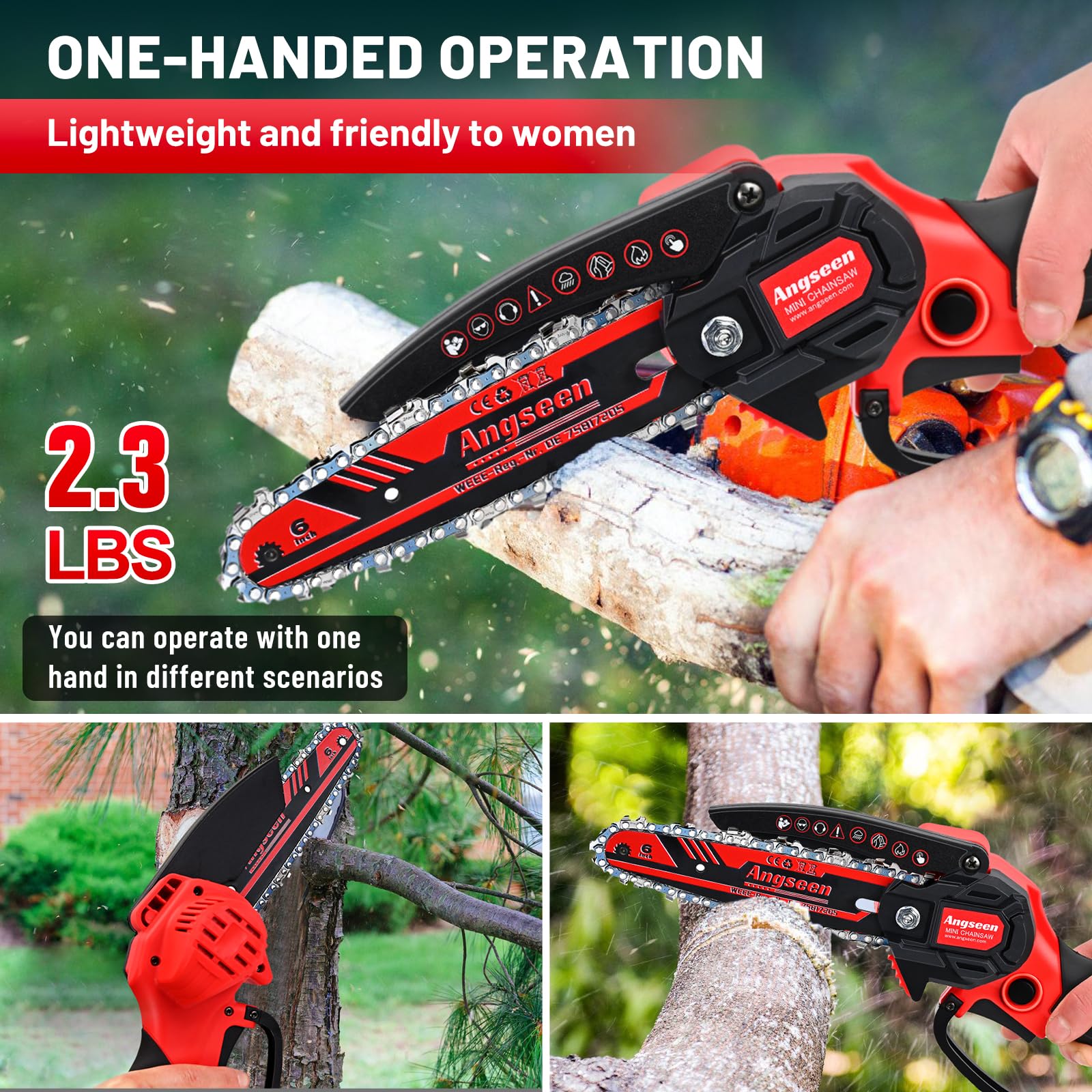 Mini Chainsaw Cordless 6 Inch, Electric Chainsaw with 2 Battery and 850W Motor, Small Battery Chainsaw with 2 Chains and Safety Lock, Light Weight Handheld Chainsaw for Wood Cutting Tree Trimming — view 6